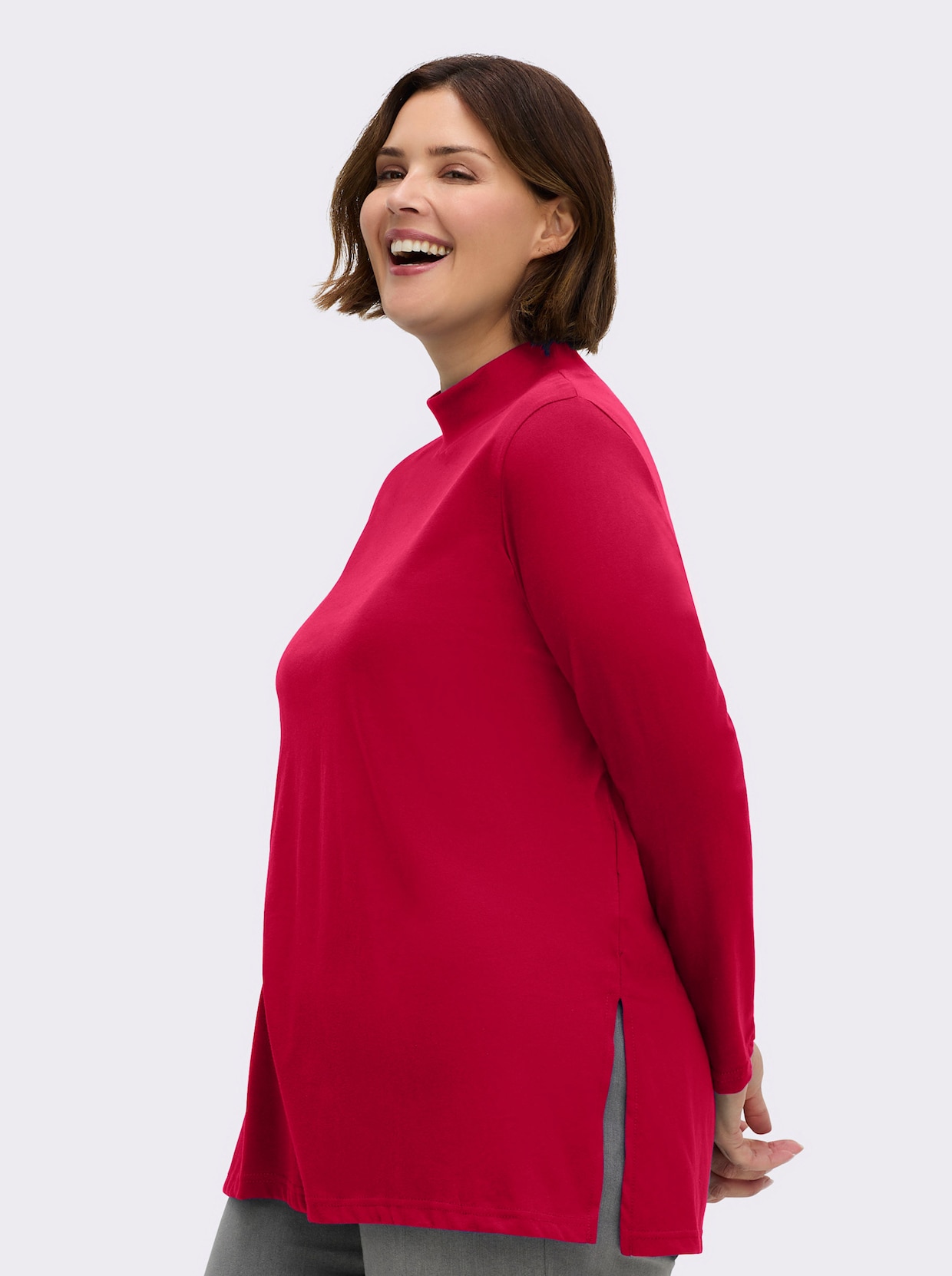 Longshirt mit hohen Seitenschlitzen - rot