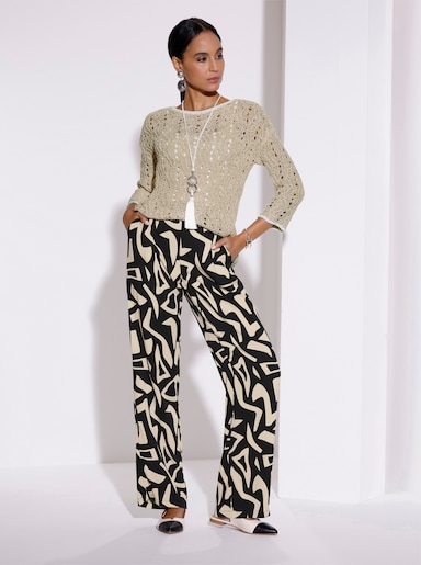 Ajourpullover mit U-Boot-Ausschnitt - sand-ecru