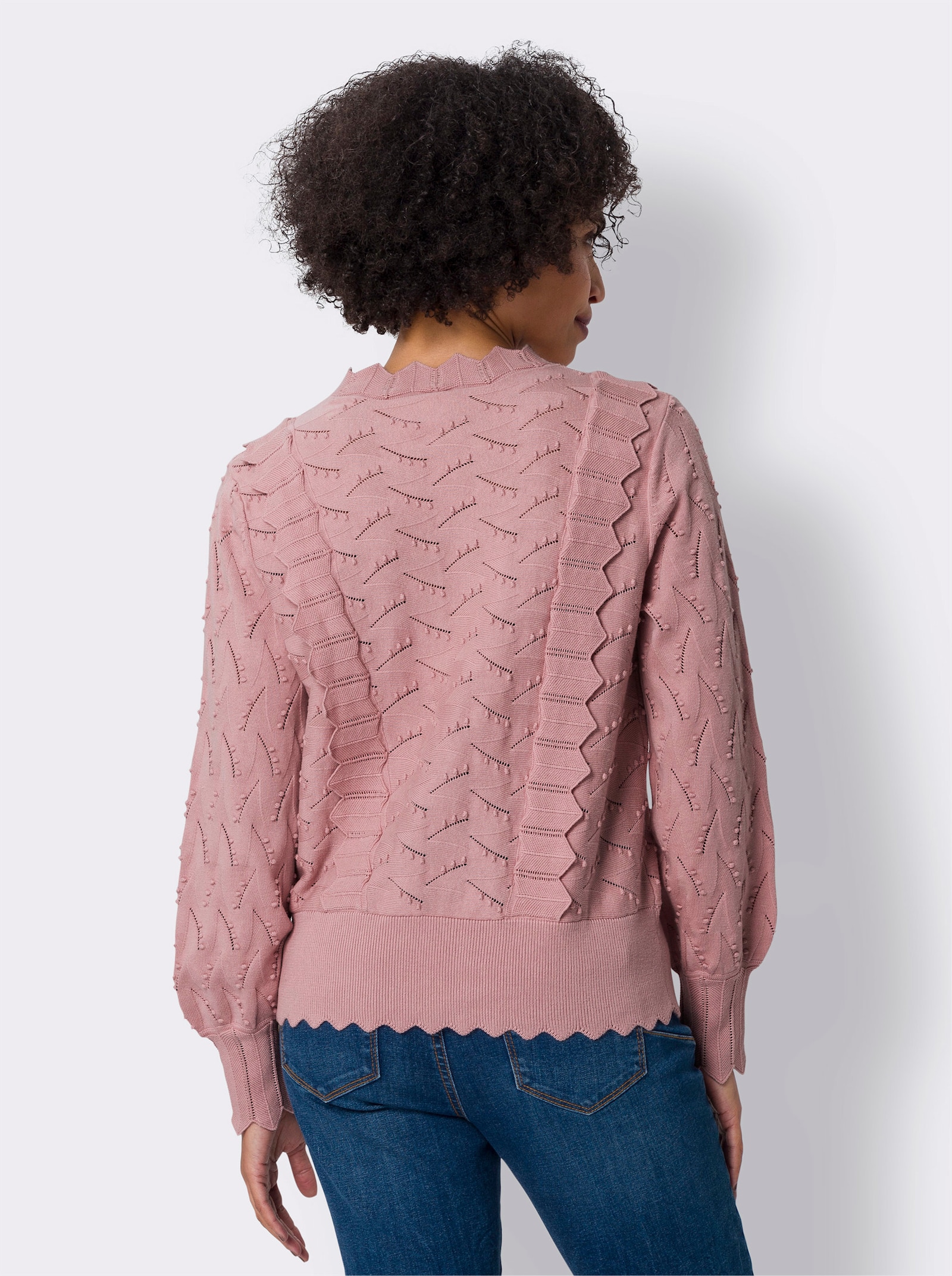 heine Feinstrickpullover mit Wellenkante - hortensie