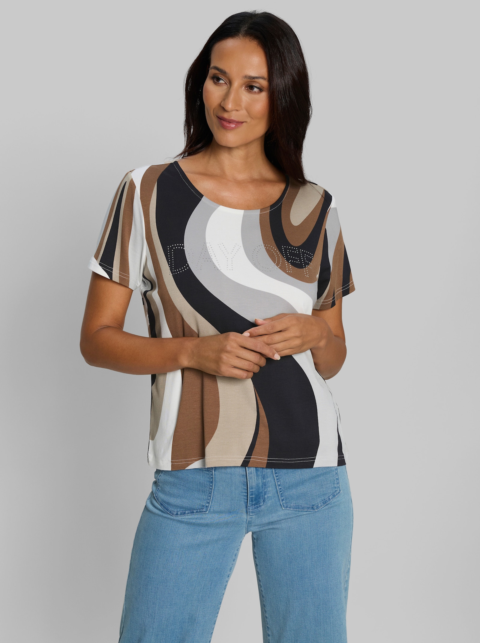 heine Kurzarmshirt mit Grafikprint - schwarz-braun-gemustert