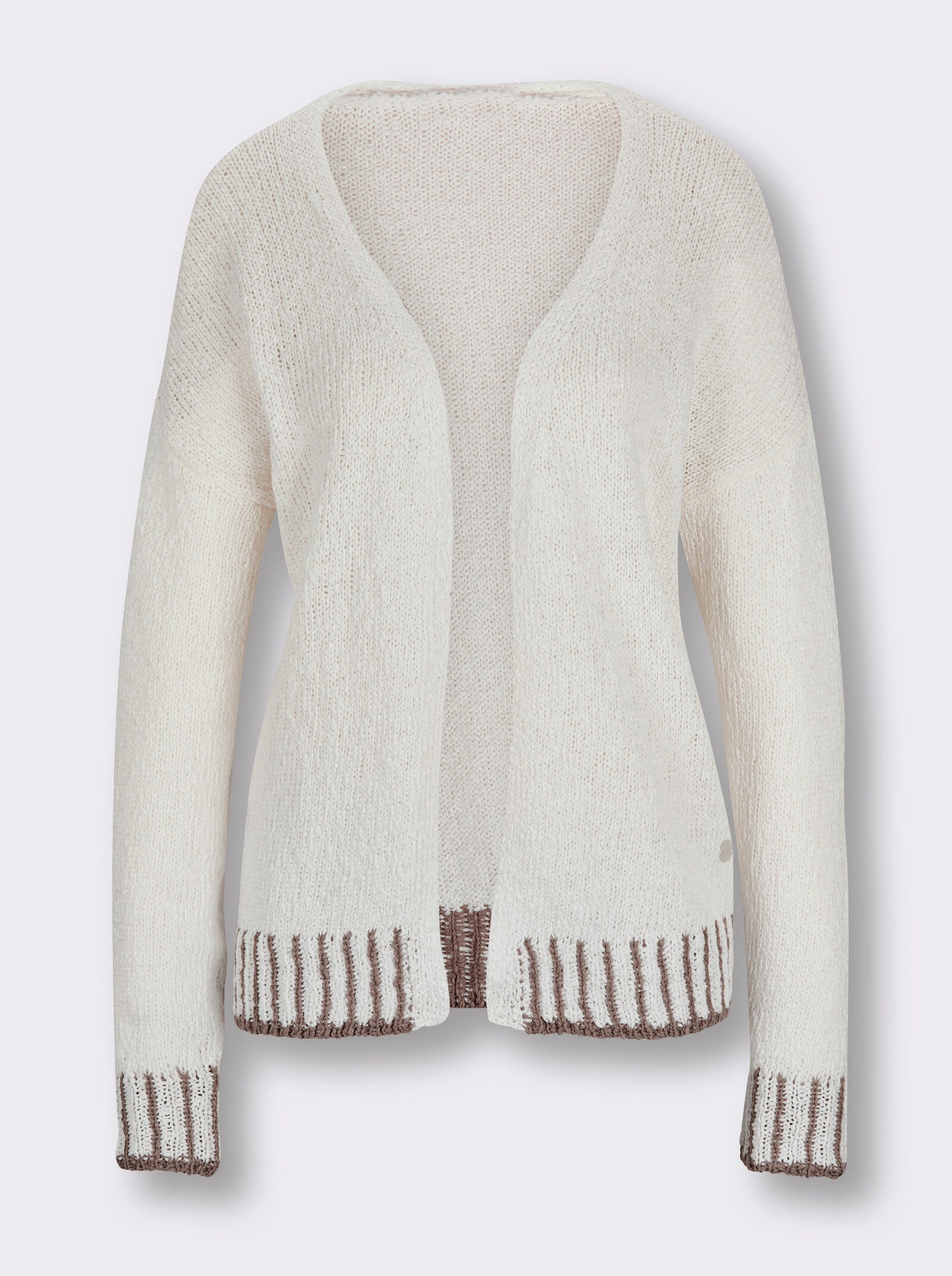 CREATION L PREMIUM Strickjacke mit Kontrast-Streifen - ecru