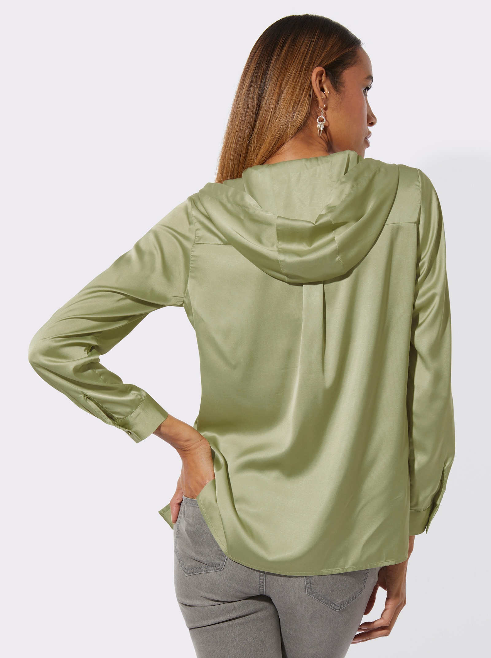 Schlupfbluse mit Kapuze - pistazie