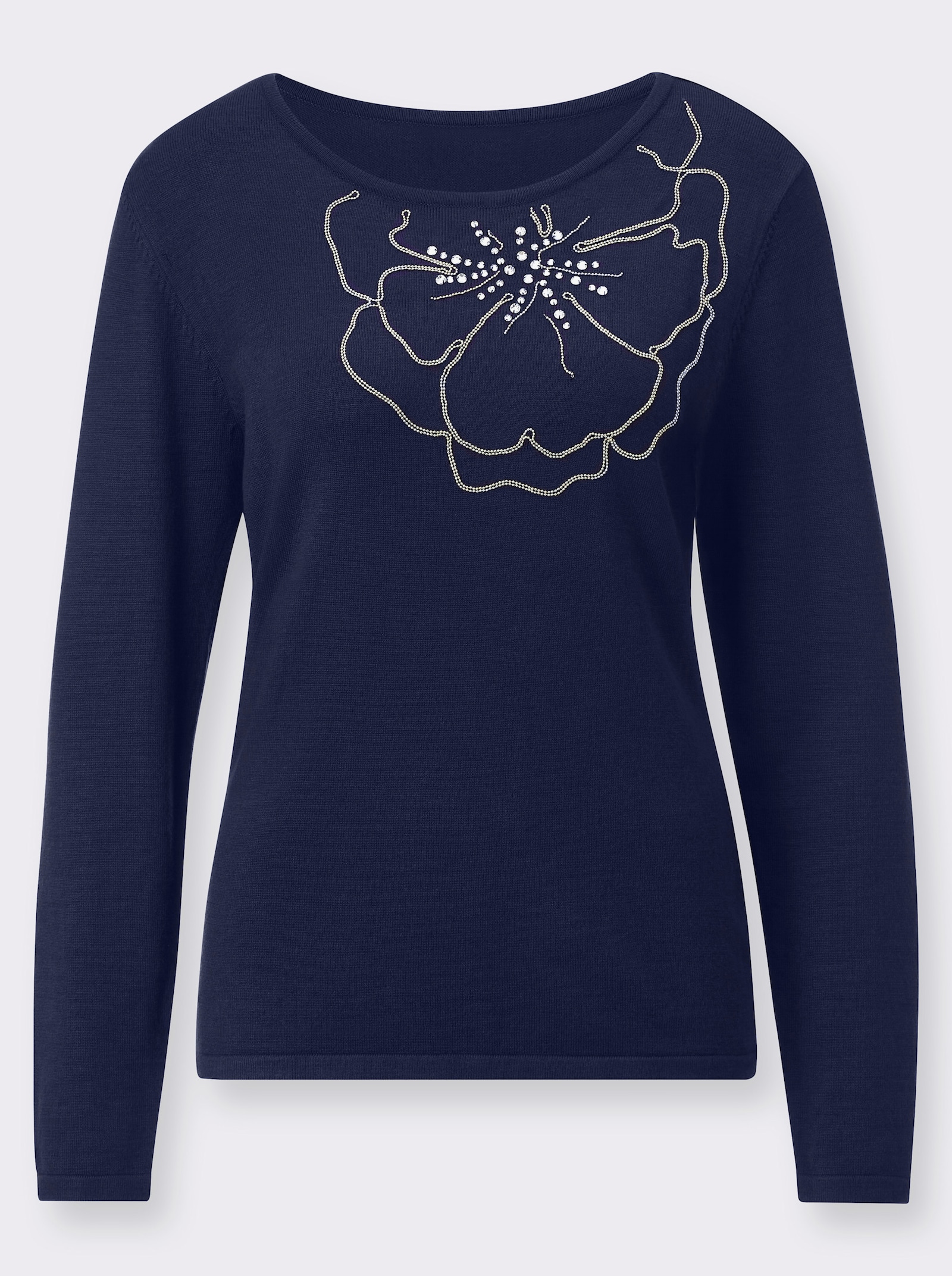 Feinstrickpullover mit Blütenmotiv - marine