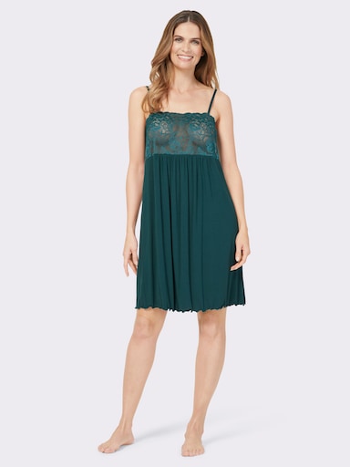 Nachthemd mit Spitzen-Einsatz - petrol