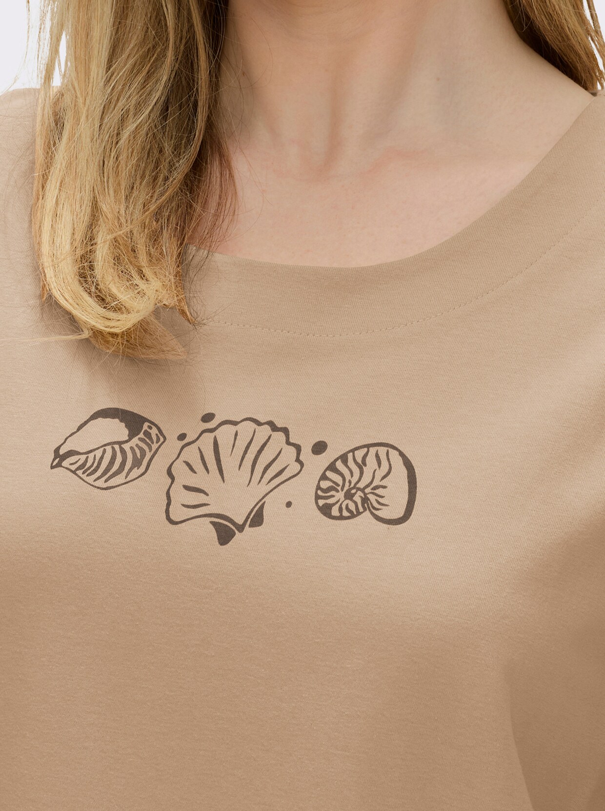 Kurzarmshirt mit Muschel-Druck - beige