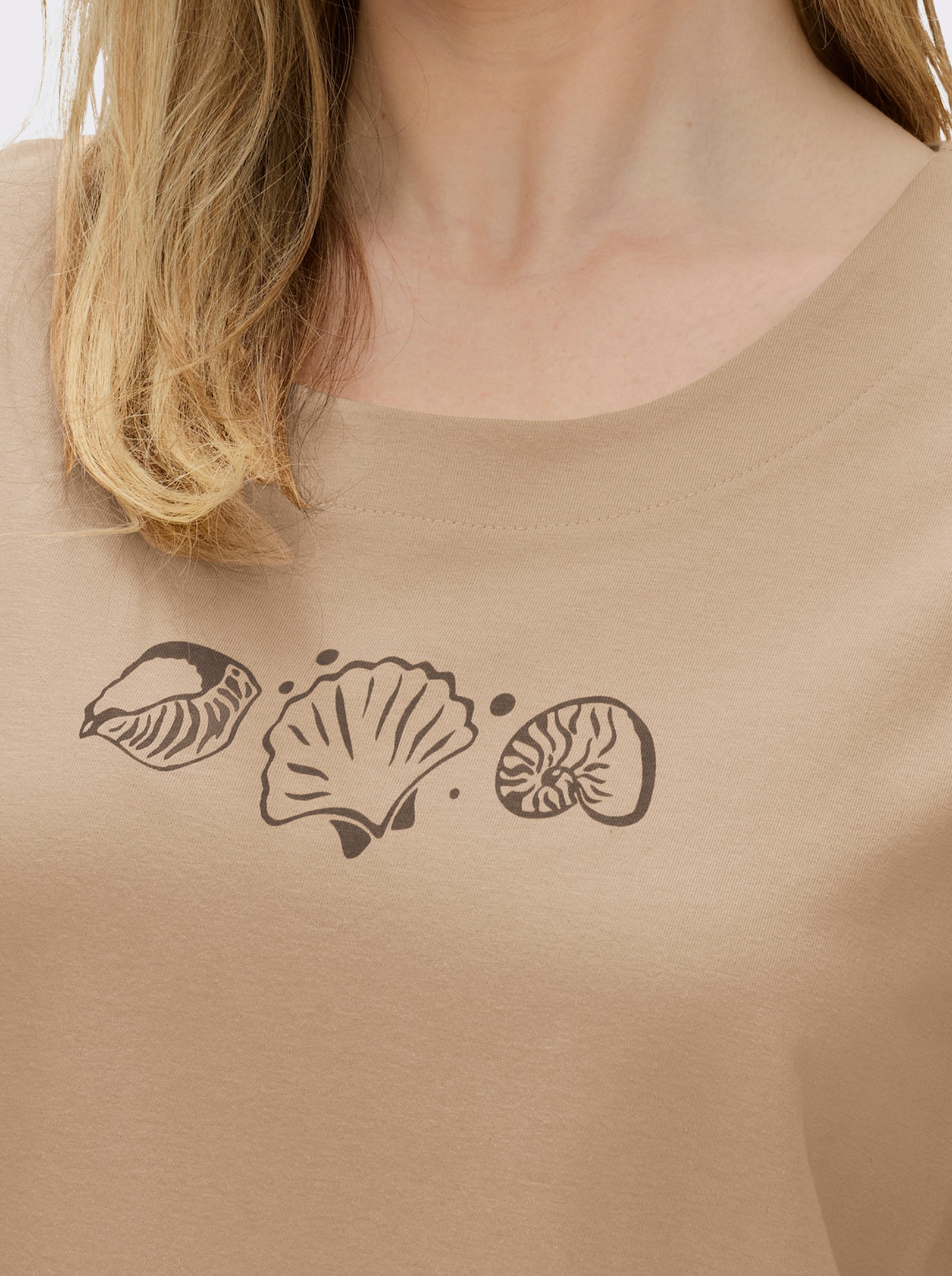 Kurzarmshirt mit Muschel-Druck - beige