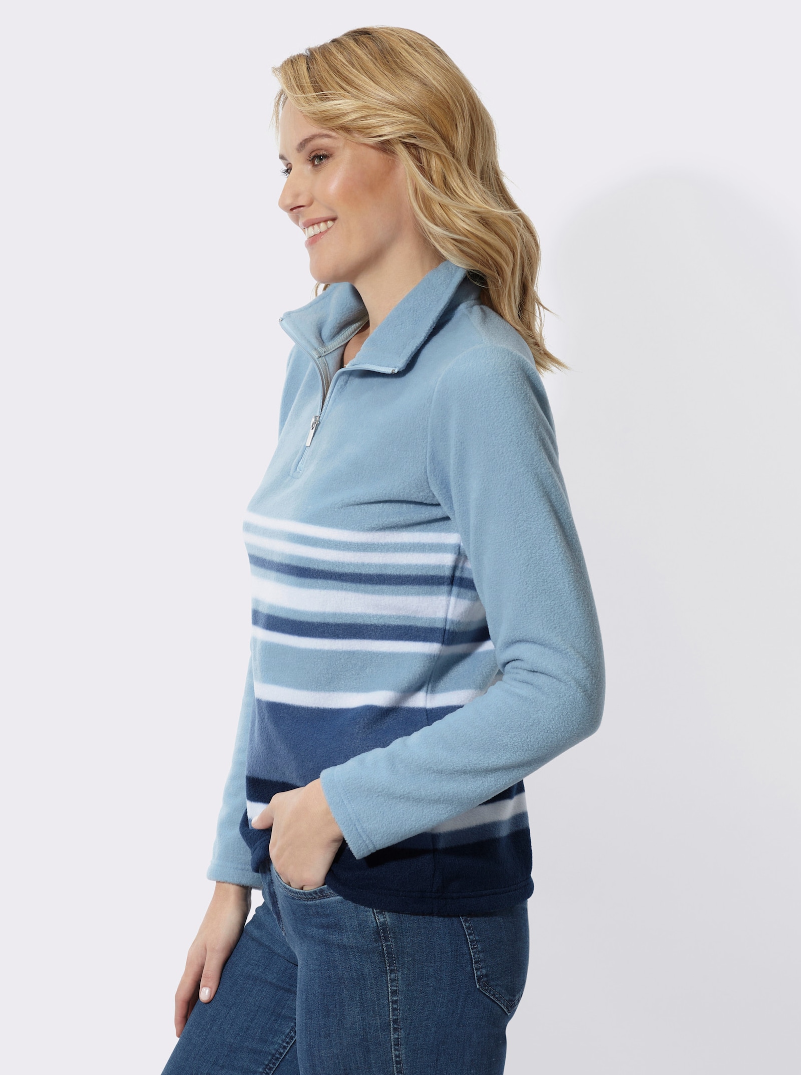 Fleeceshirt im Ringelmuster - hellblau-mittelblau-bedruckt