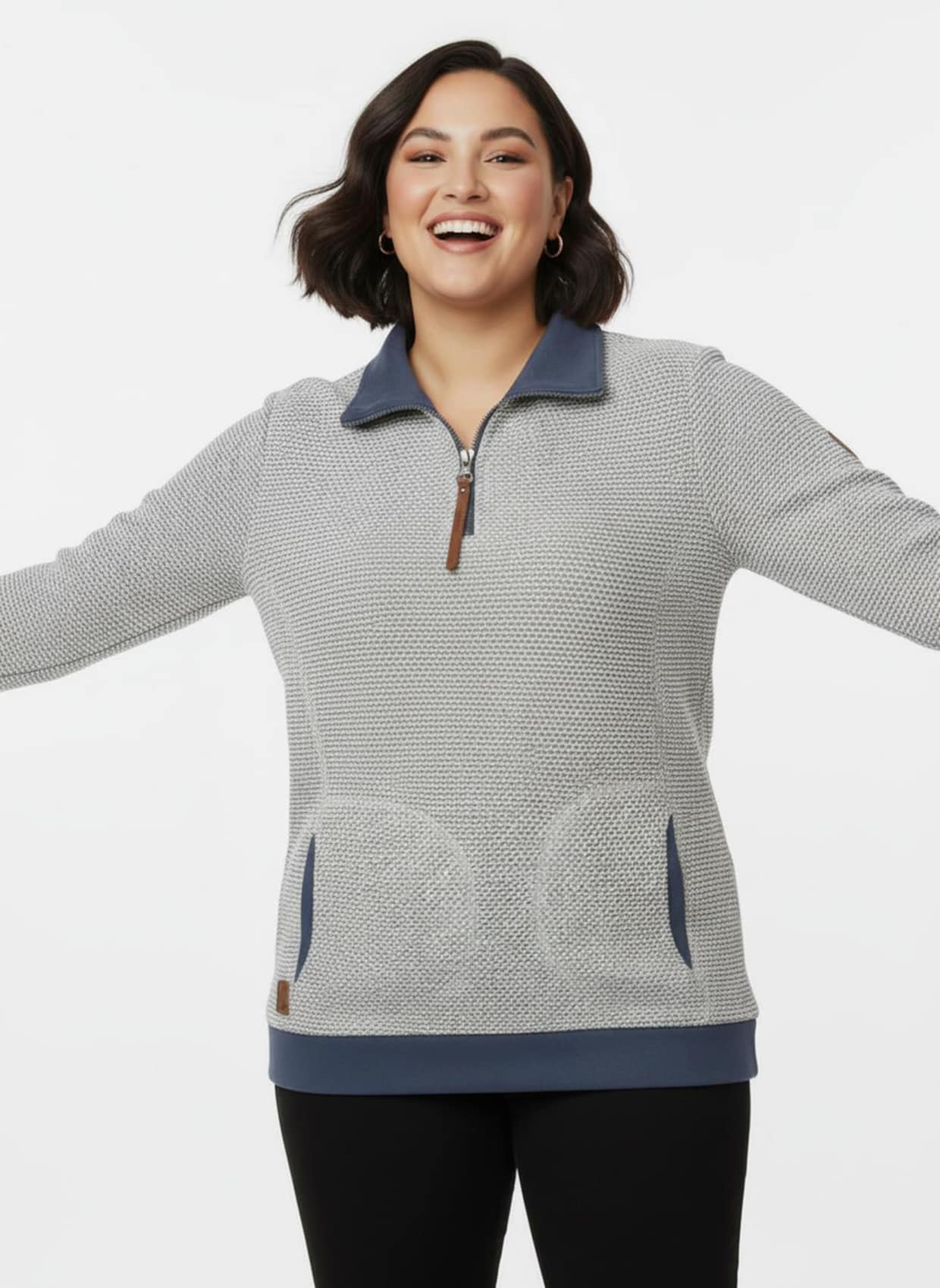 Sweatshirt mit Troyerkragen - steingrau-rauchblau