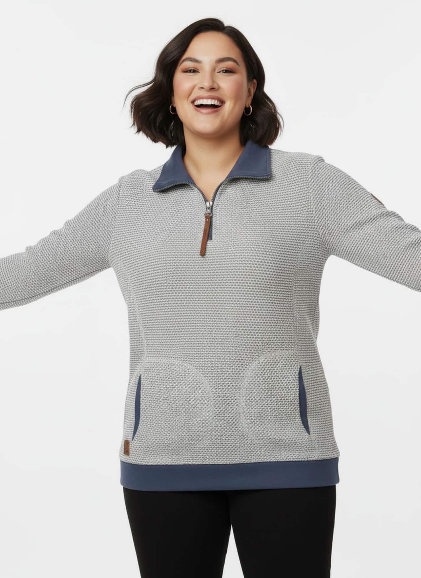 Sweatshirt mit Troyerkragen - steingrau-rauchblau