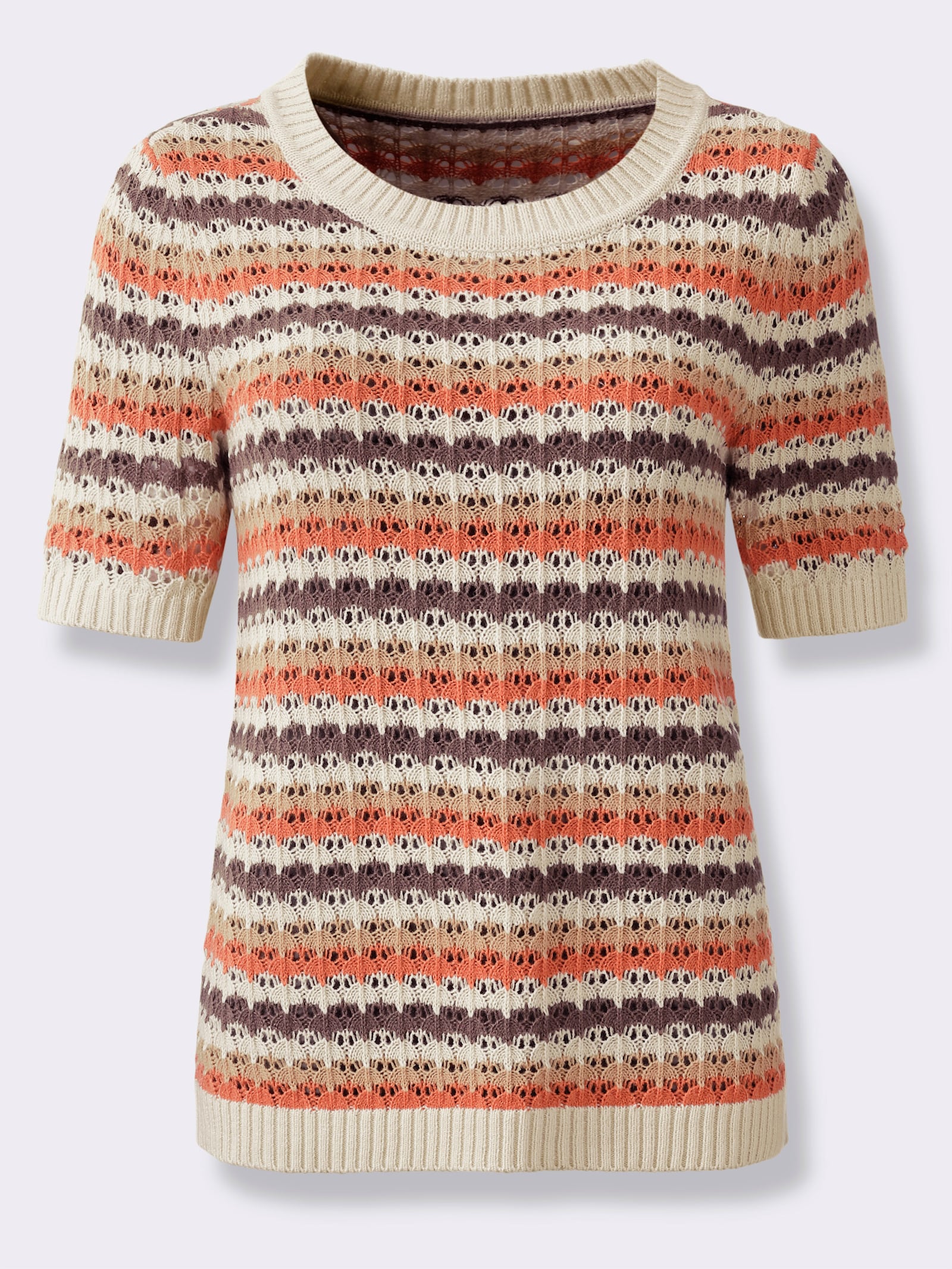 Ajourpullover mit Ringel-Muster - sand-dunkeltaupe-geringelt