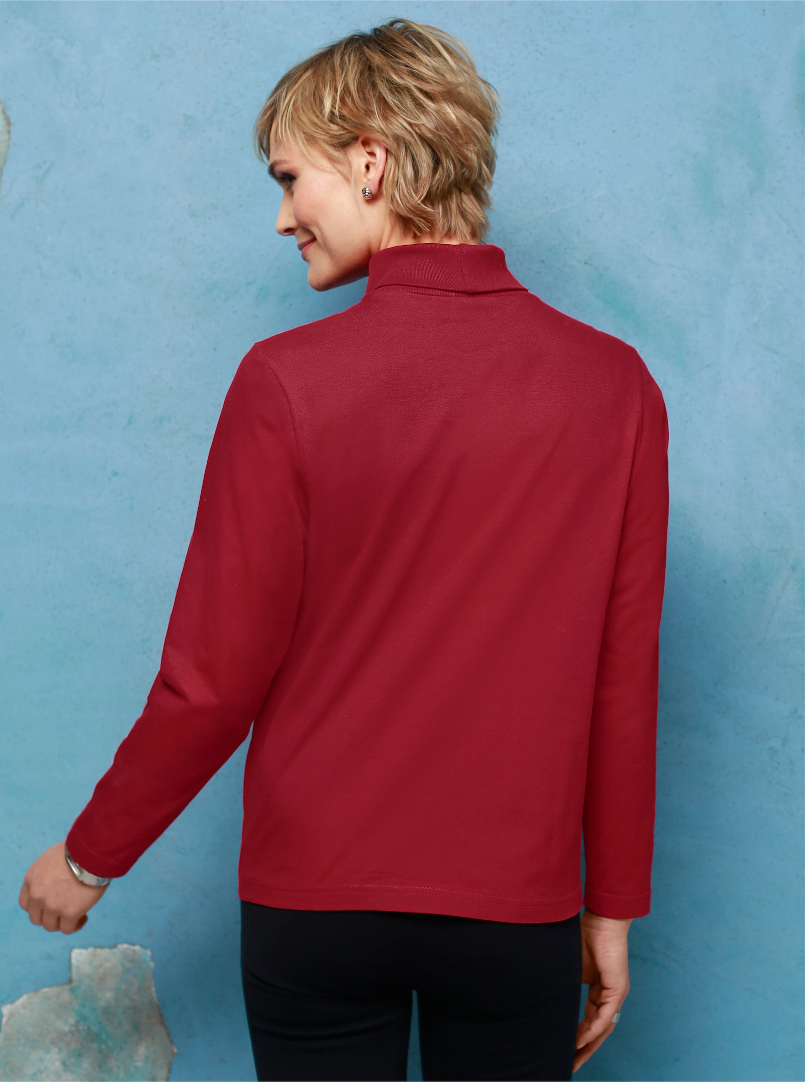 Rollkragenshirt mit langen Ärmeln - kirschrot