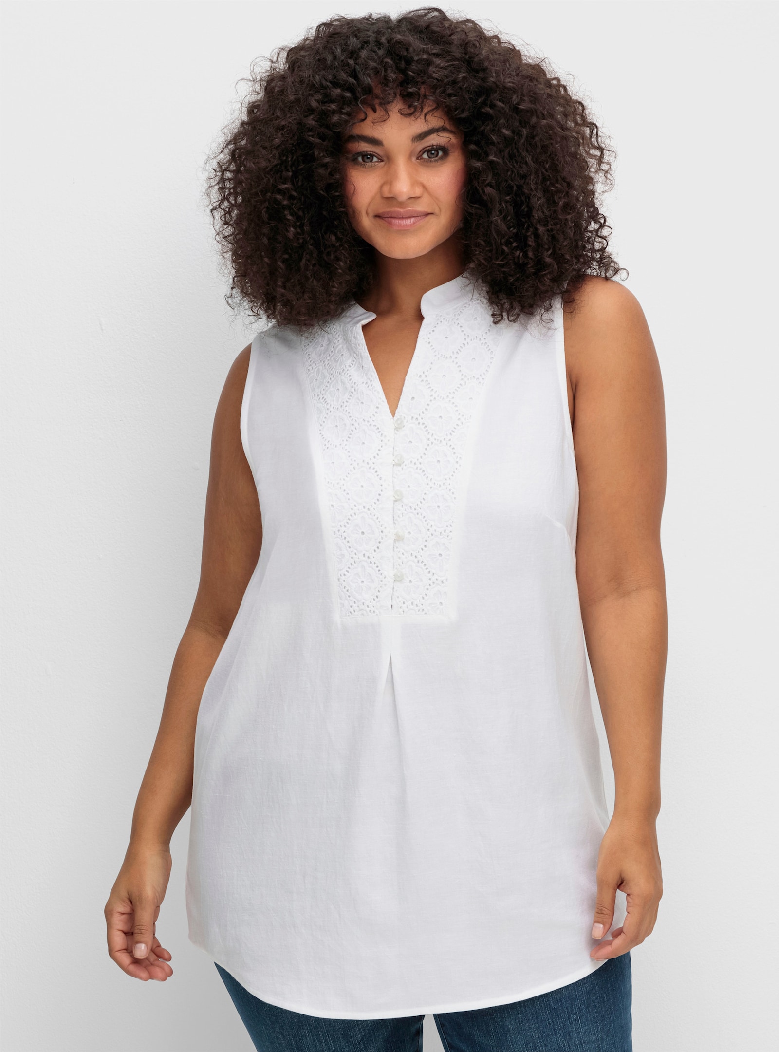 sheego by Joe Browns Blusentop mit Spitzenbesatz - weiß