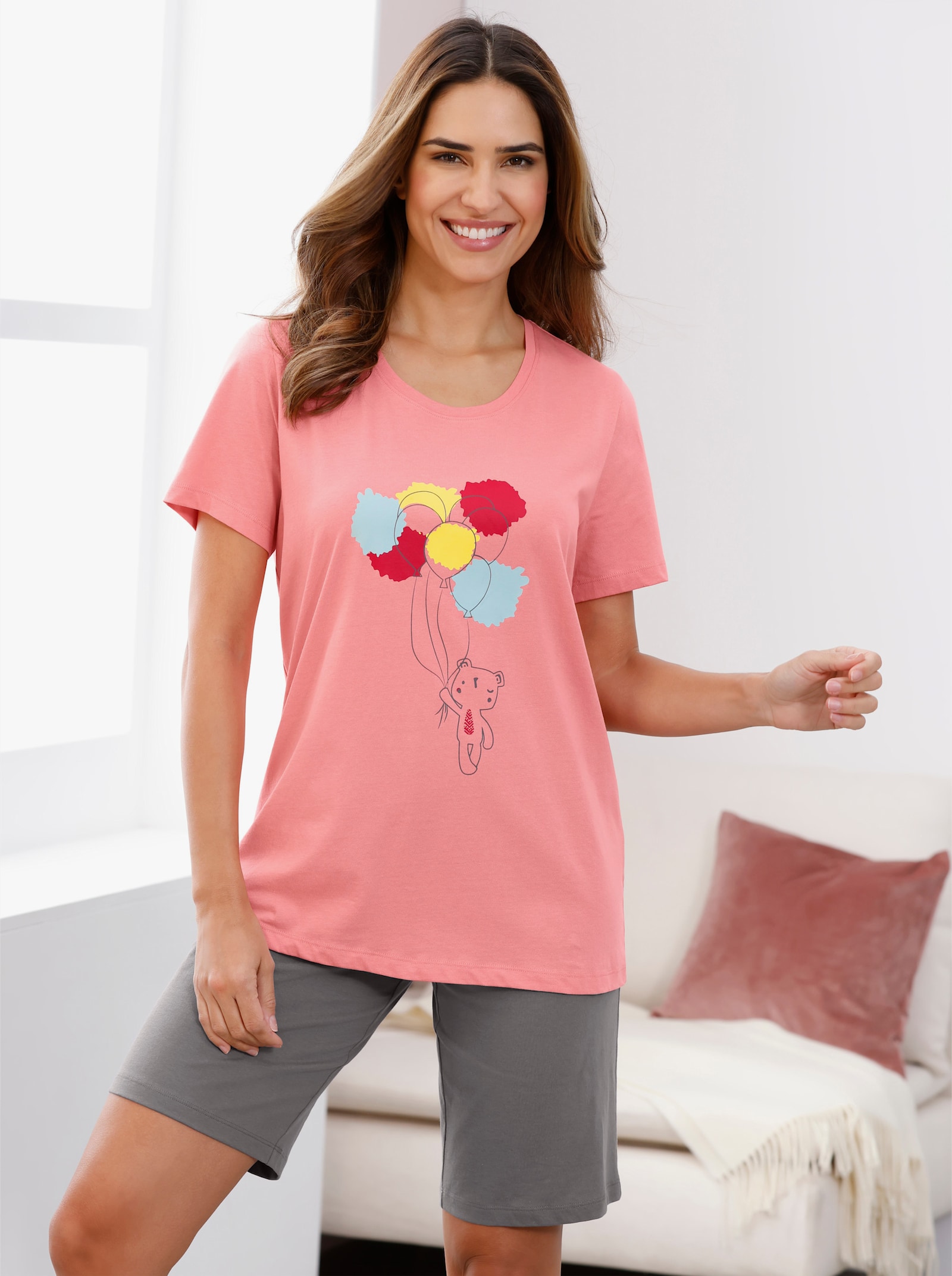 Krátke pyžamo, čistá bavlna - Plamen.-antracit.