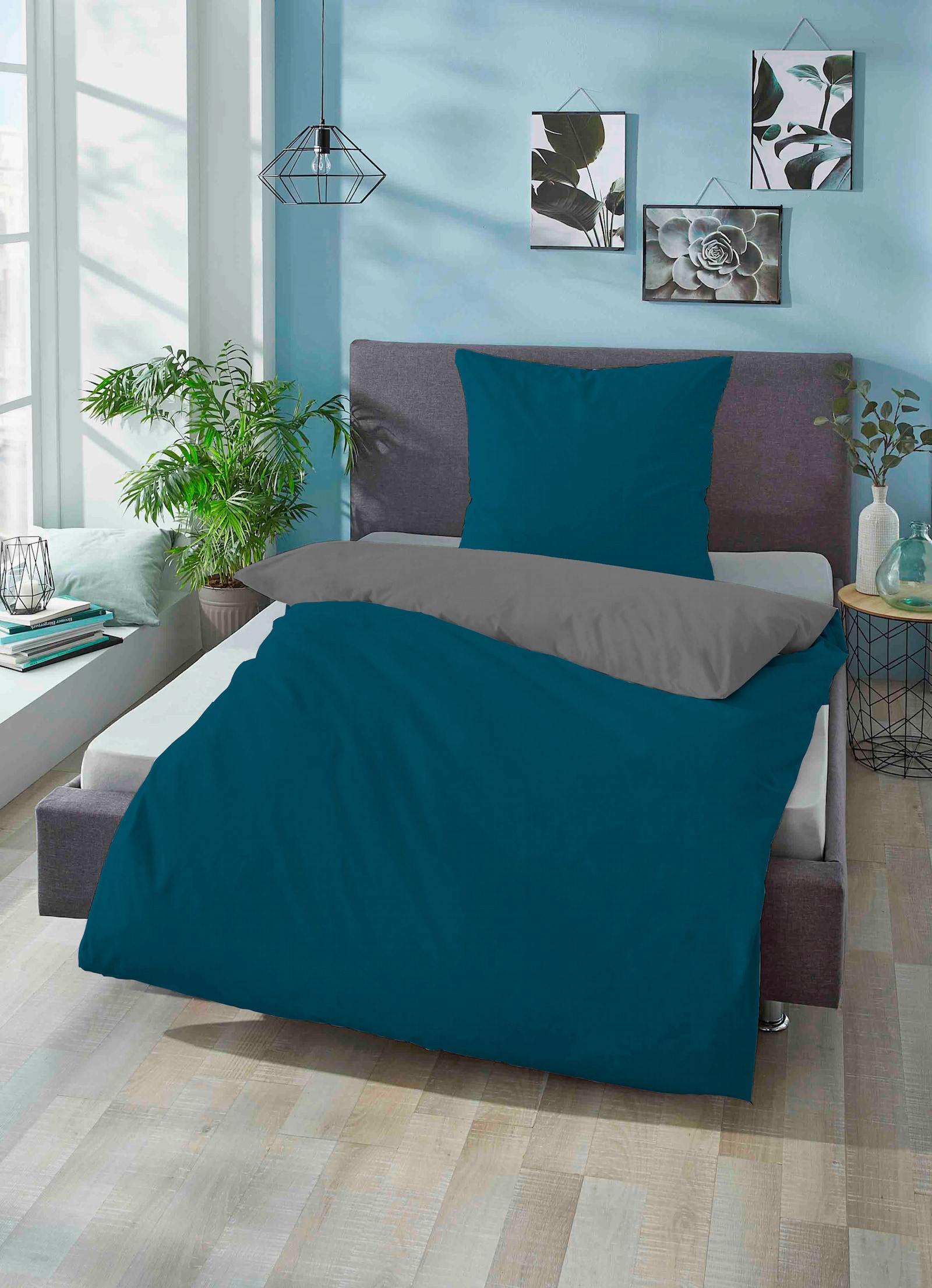 Biberna Bettwäsche - blau-grau