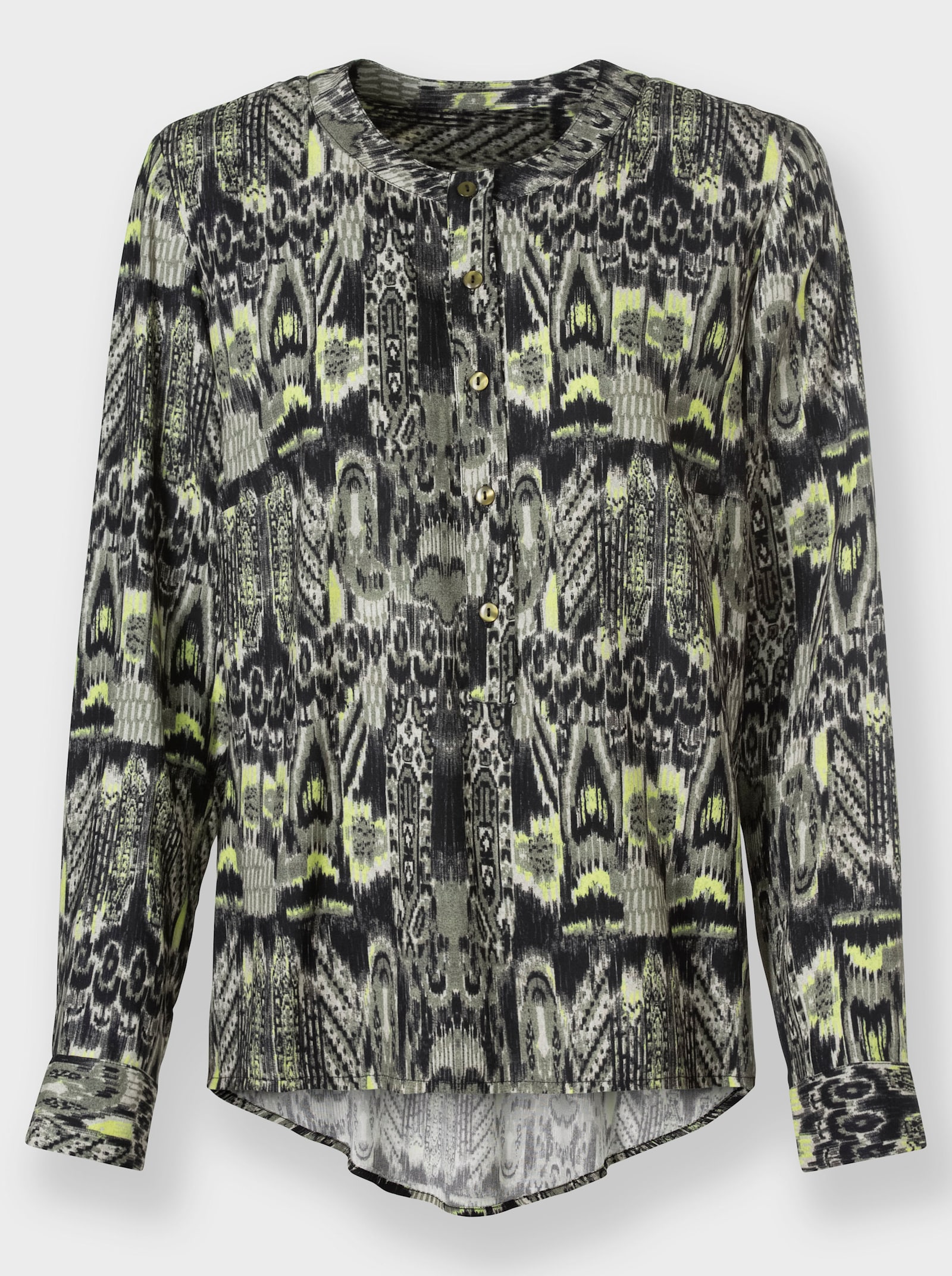 heine Blouse met print en afgeronde zoom - kaki/zwart bedrukt