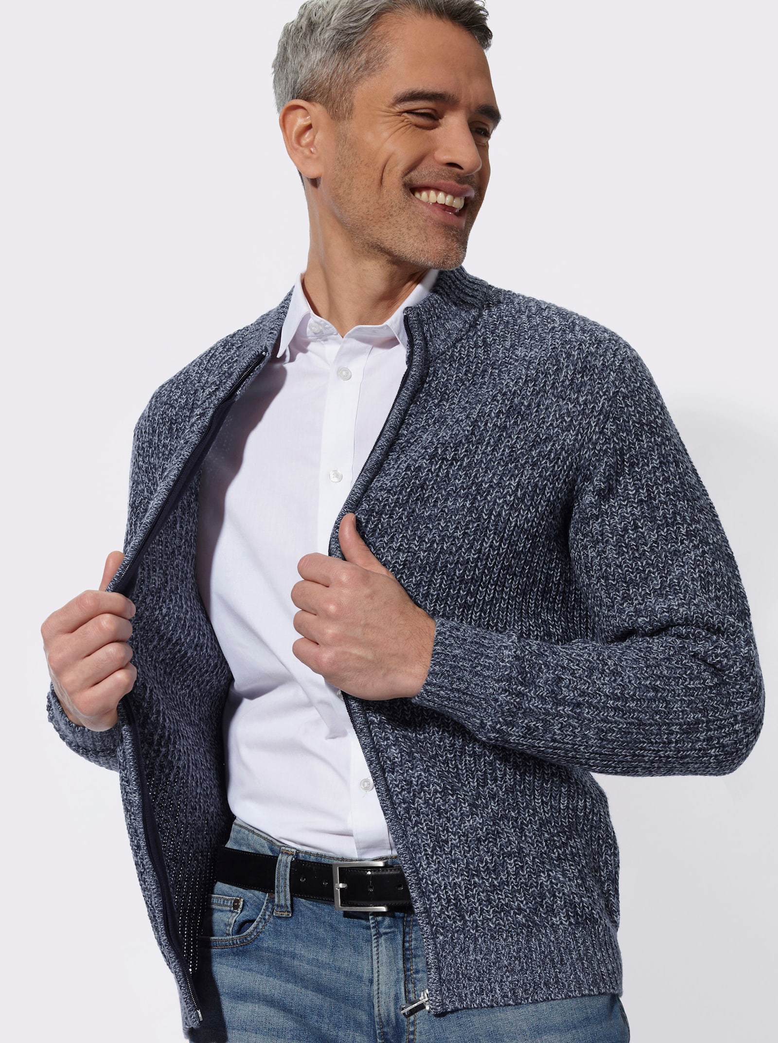 Strickjacke aus Melange-Strick - marine-meliert