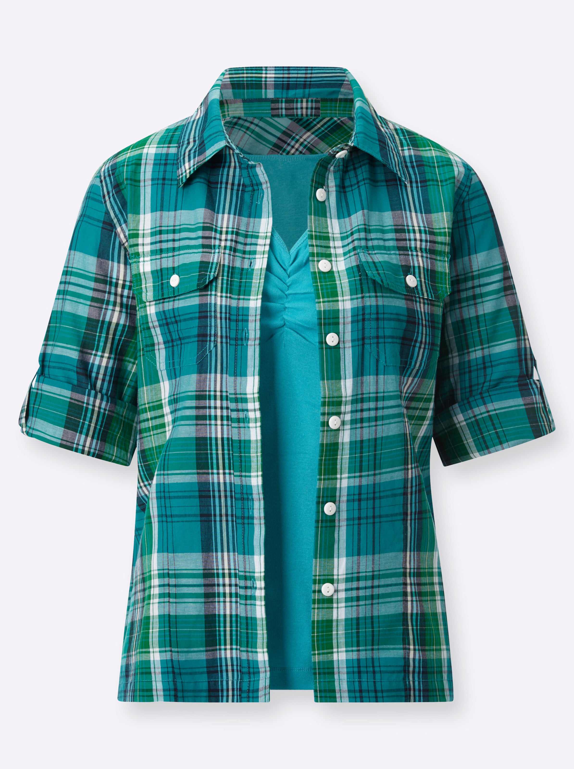 Witt Weiden Damen Blusenset türkis kariert  - Onlineshop Witt Weiden