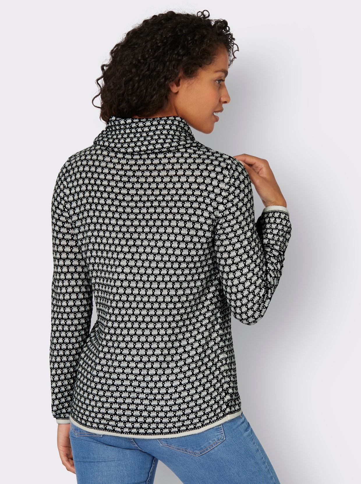 Pull col roulé - noir-écru à motifs