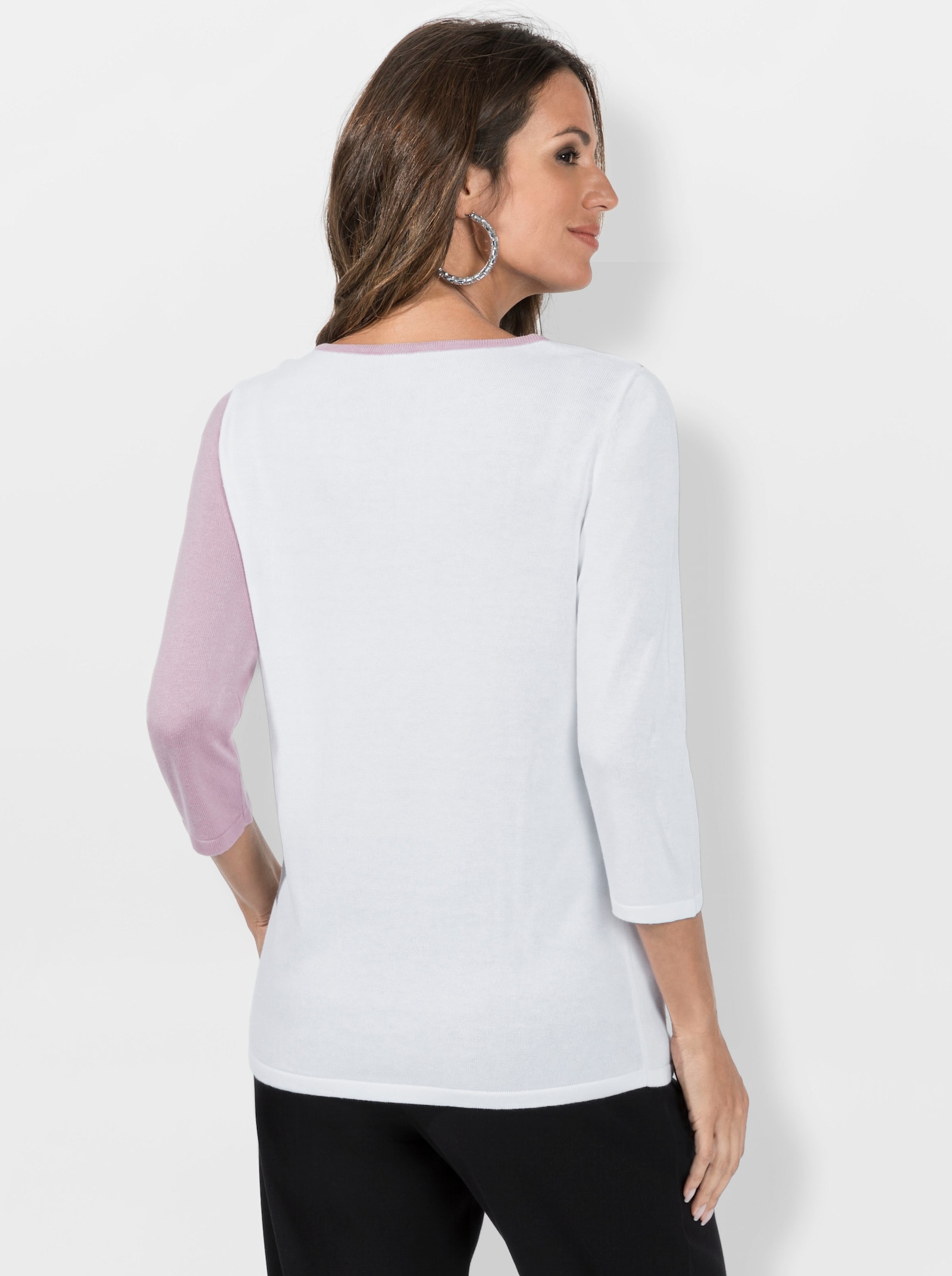 Feinstrickpullover mit platziertem Druck vorne - ecru-hellrosé-bedruckt