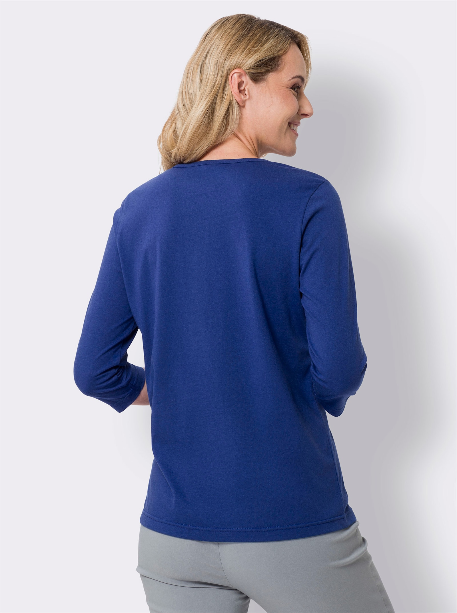 3/4-Arm-Shirt mit silberfarbenem Folien-Print - royalblau