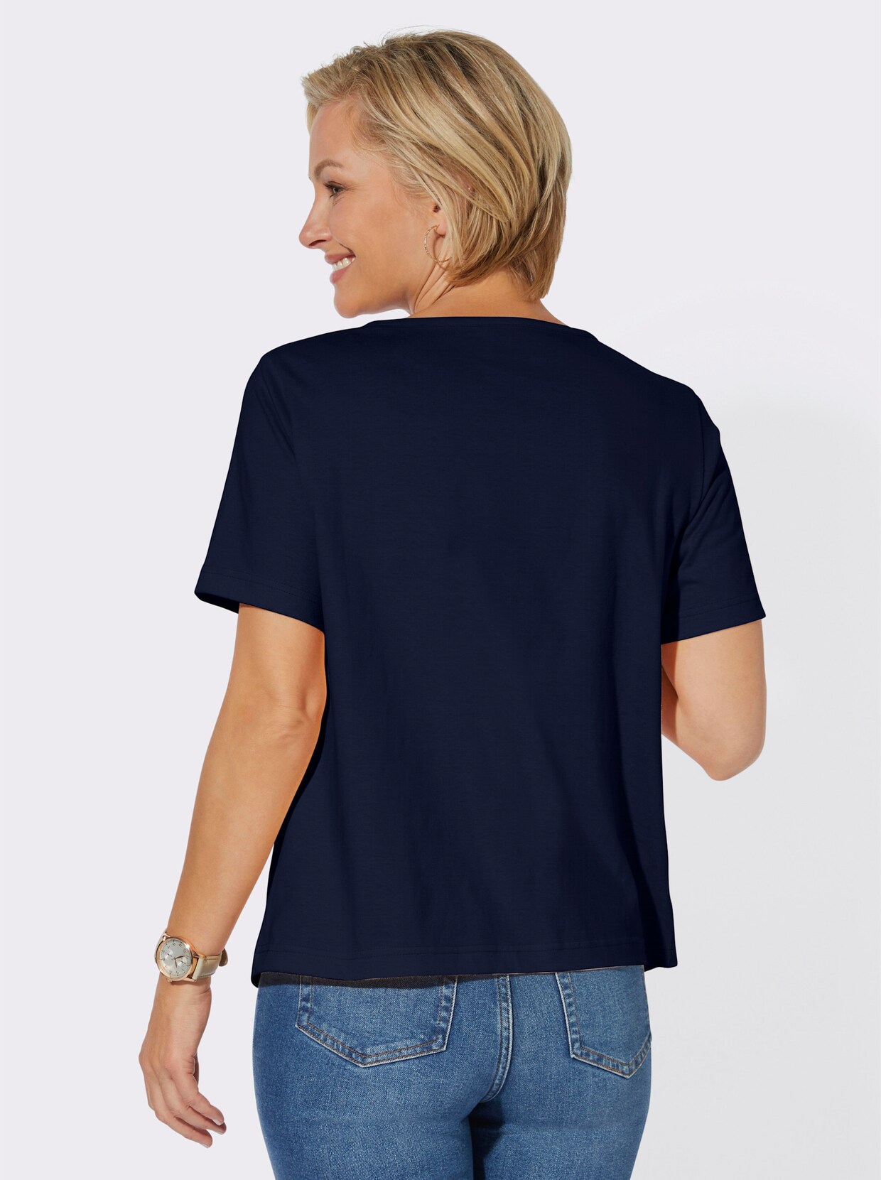 Shirtset - marine + marine/wit bedrukt