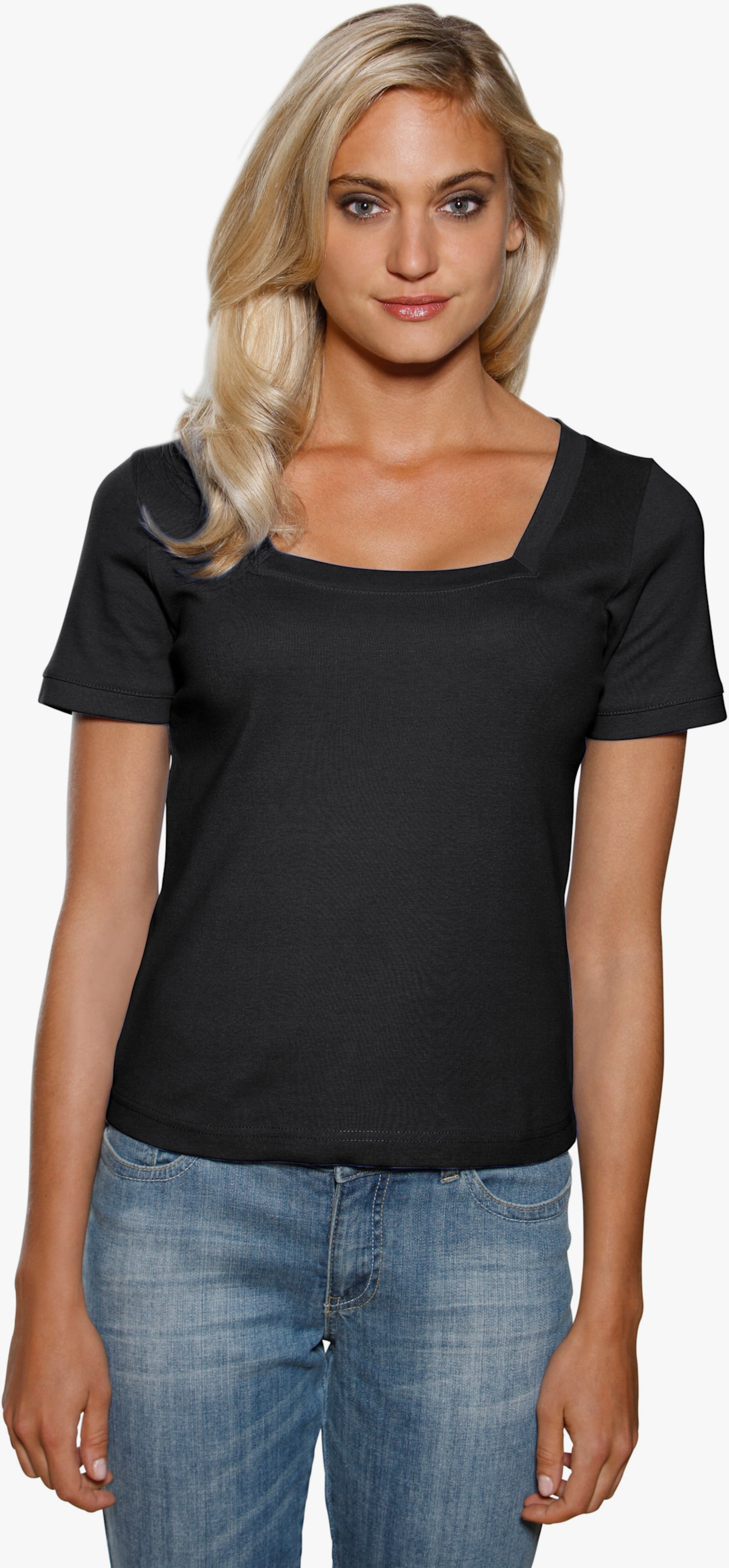 heine Shirt aus Rippenware - schwarz