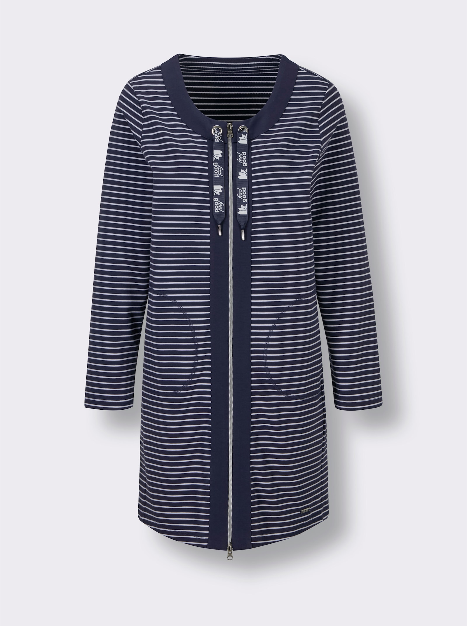 feel good Lange jas - marine/wit gestreept