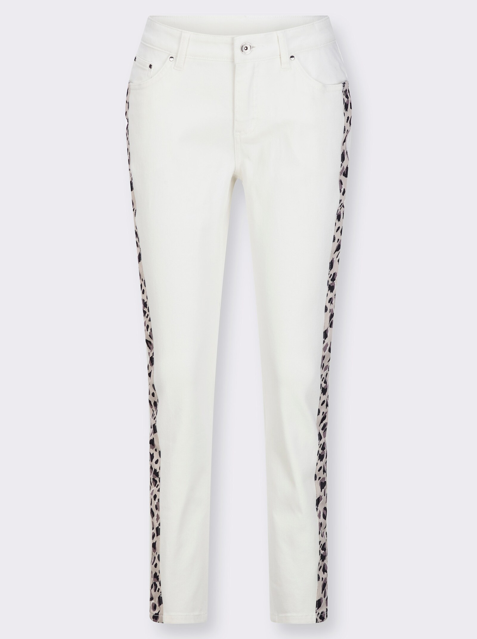 5-Pocket-Jeans mit Seitenstreifen - ecru-schwarz