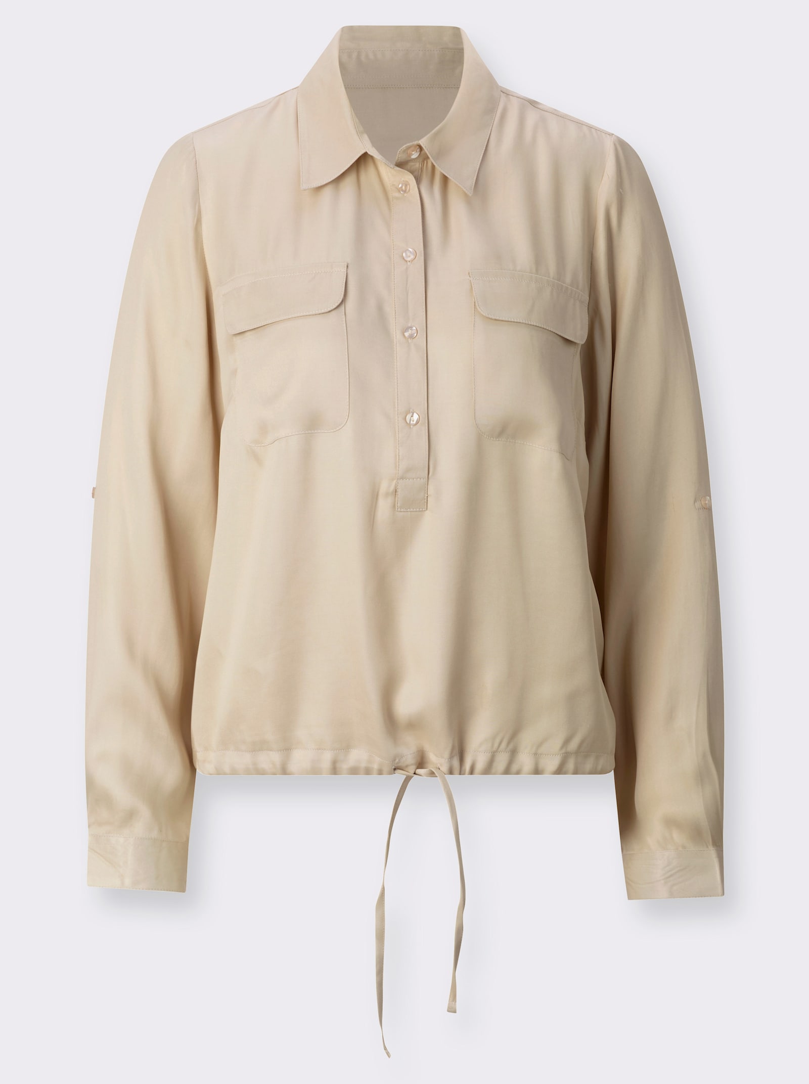 Blouse met lange mouwen van viscose en satijn - zand