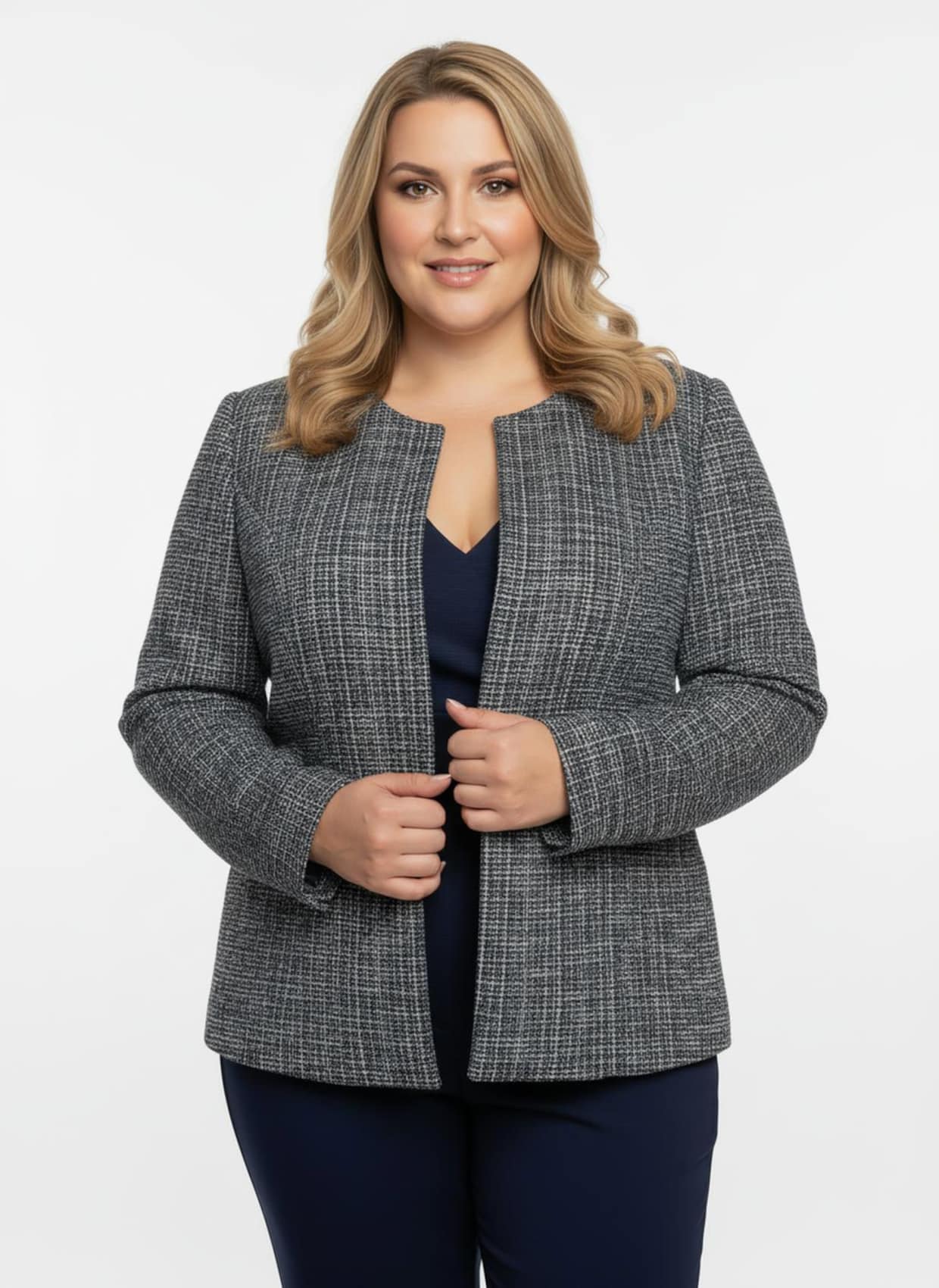 Bouclé-Blazer mit Effektgarn - marine-meliert