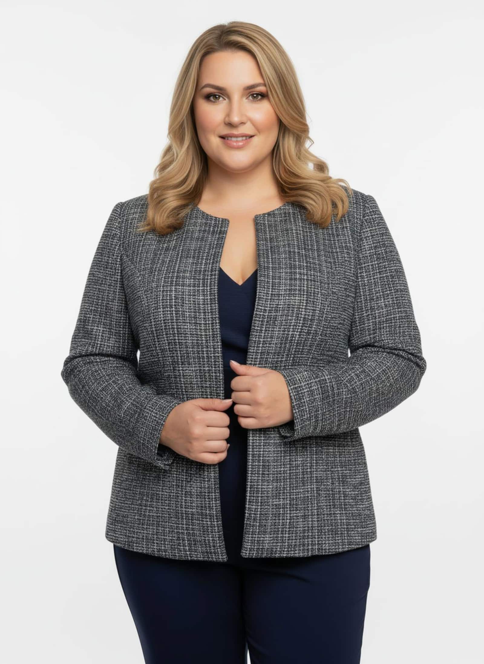 Bouclé-Blazer mit Effektgarn - marine-meliert