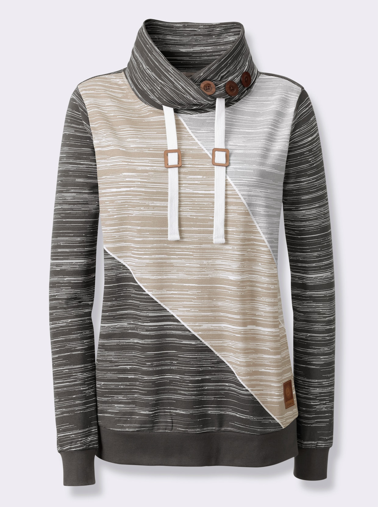 Sweatshirt mit elastischen Bündchen - graphit-ecru-bedruckt