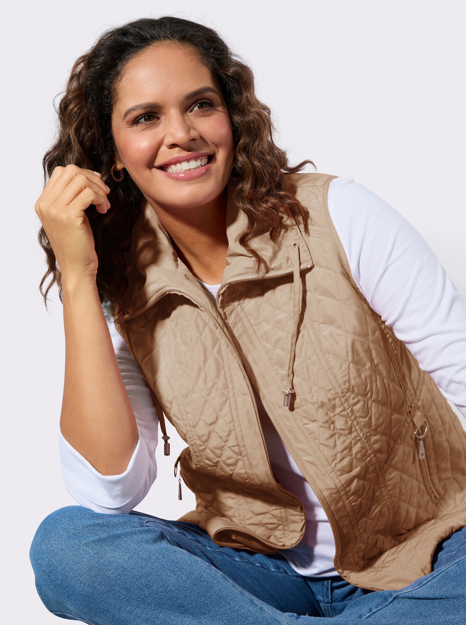 Bodywarmer van microgaren - camel