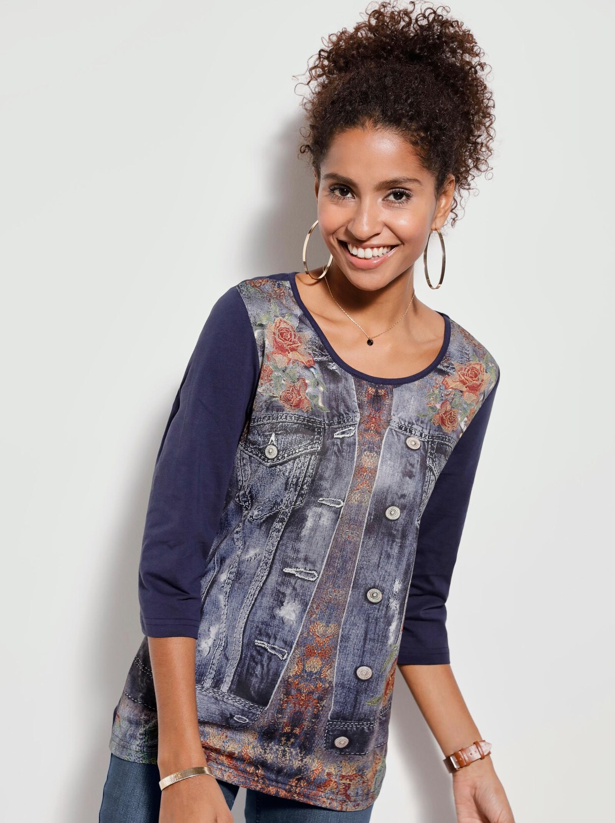 Shirt met 3/4-mouw - marine gedessineerd