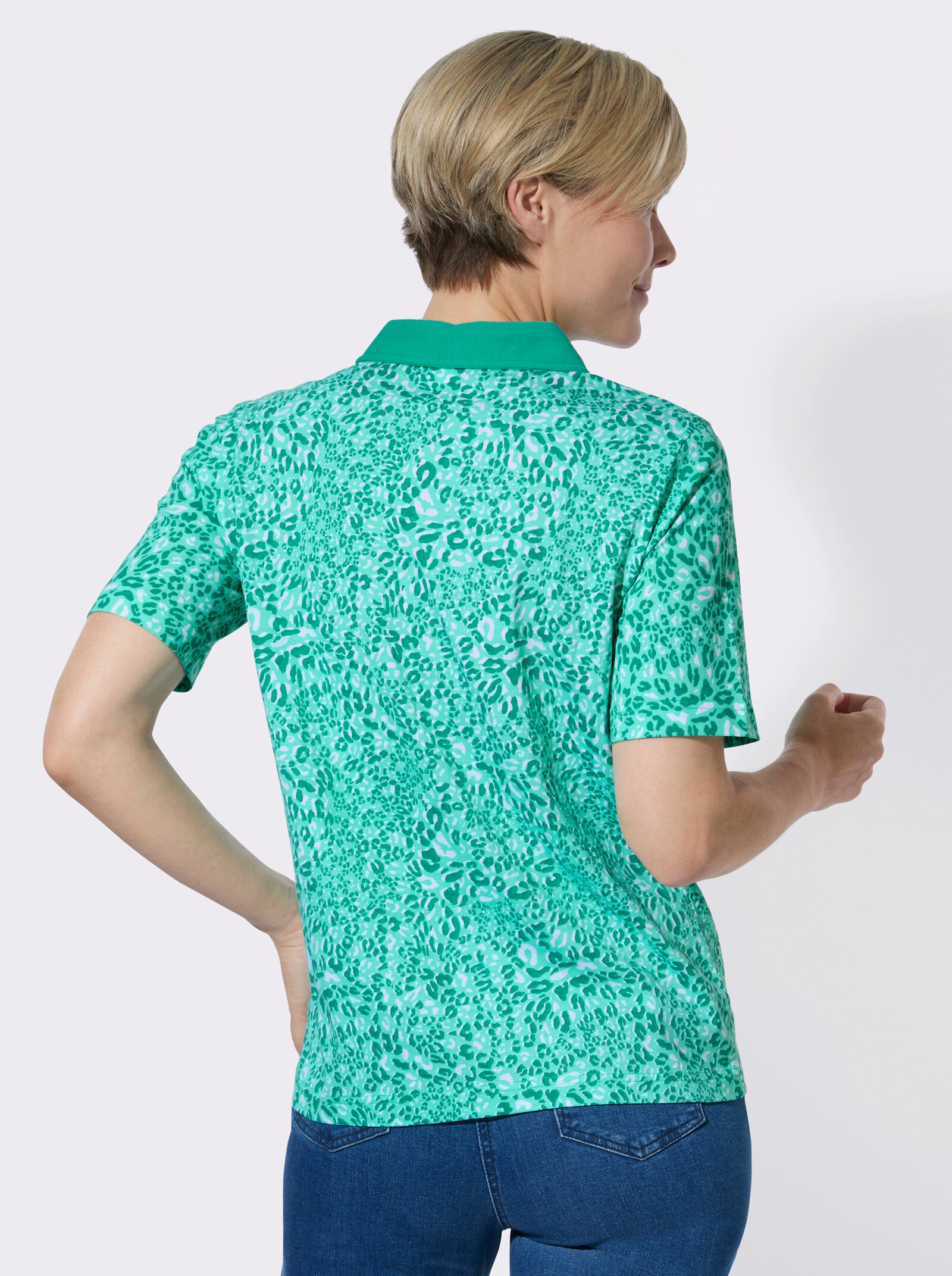 Poloshirt im Animal-Dessin - blaugrün-smaragd-bedruckt
