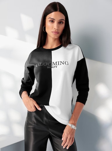 heine Sweatshirt mit Schriftzug vorn - schwarz-ecru-gemustert