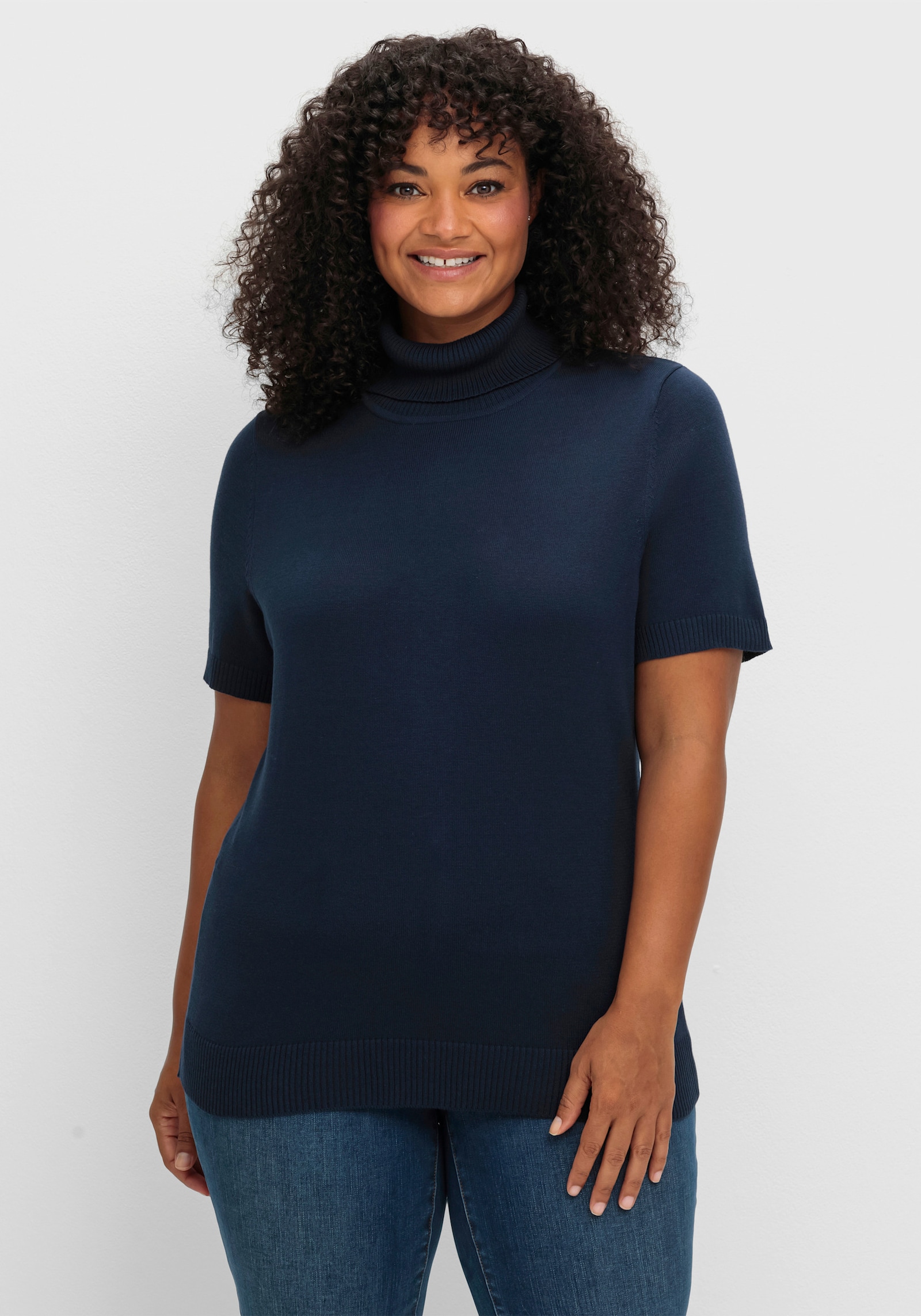 Kurzarmpullover mit Rollkragen - marine