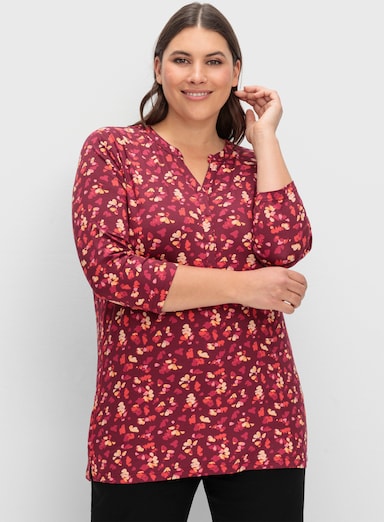 sheego 3/4-Arm-Shirt mit Blumenprint - weinrot-gemustert