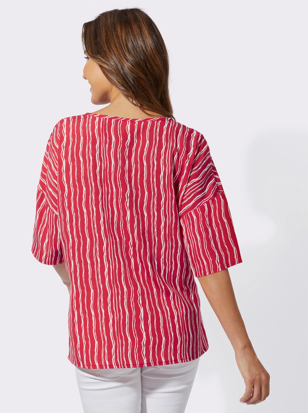 Comfortabele blouse - aardbei/wit bedrukt