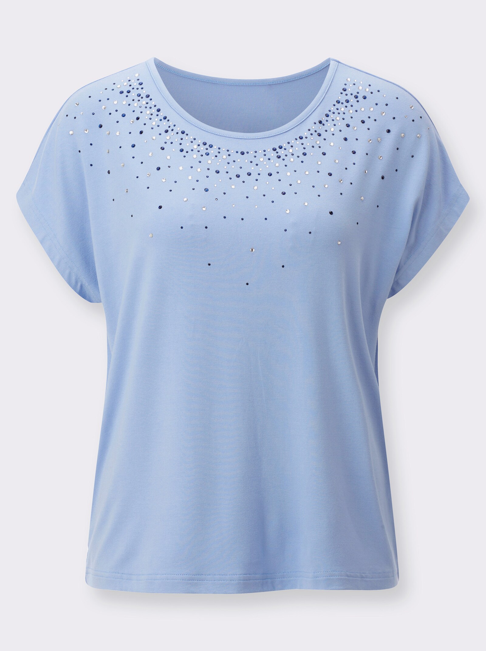 Kurzarmshirt mit funkelnden Glitzersteinchen - himmelblau