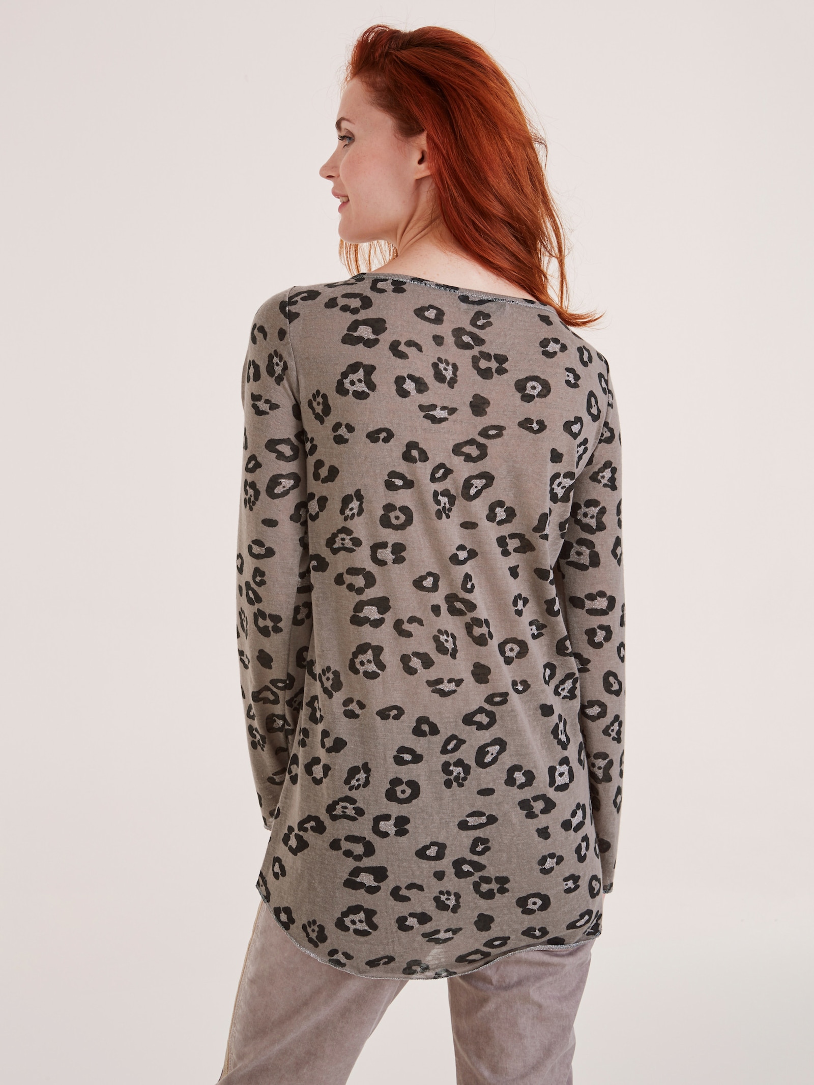 heine T-shirt à manches longues avec motif léopard - taupe