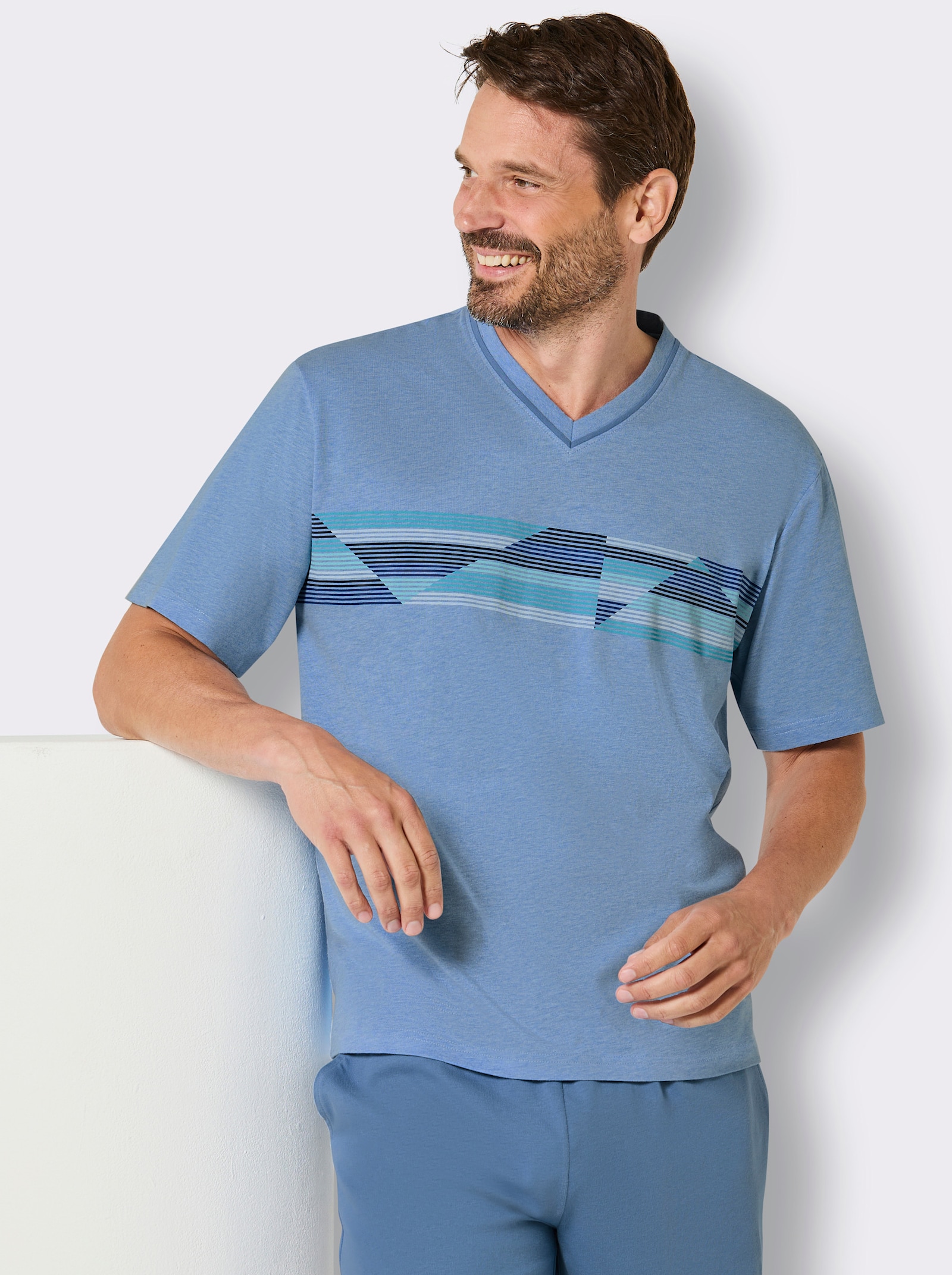 wäschepur men Shorty in Single-Jersey-Qualität - mittelblau-meliert