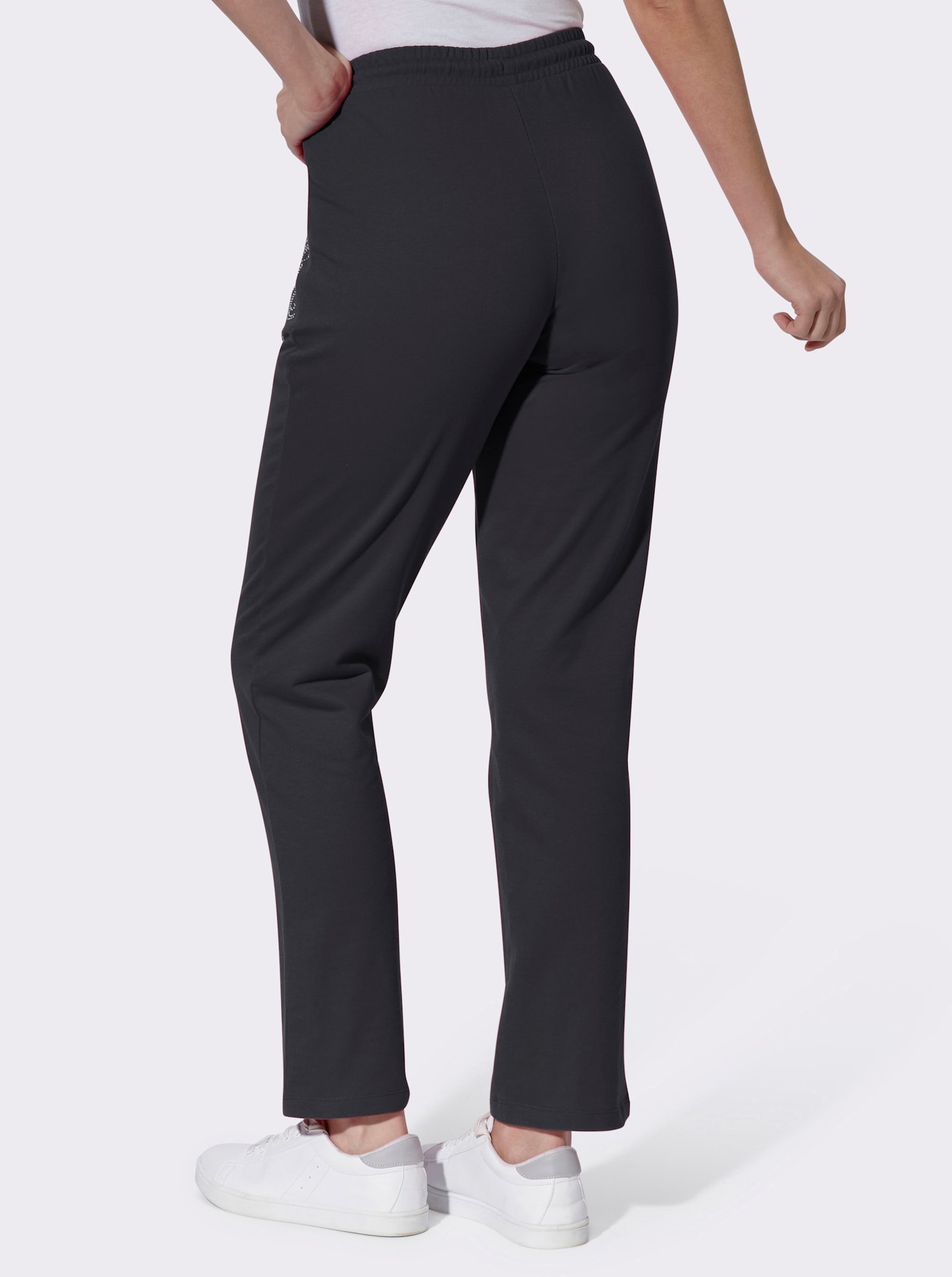 Freizeithose mit Ziersteinchen - schwarz