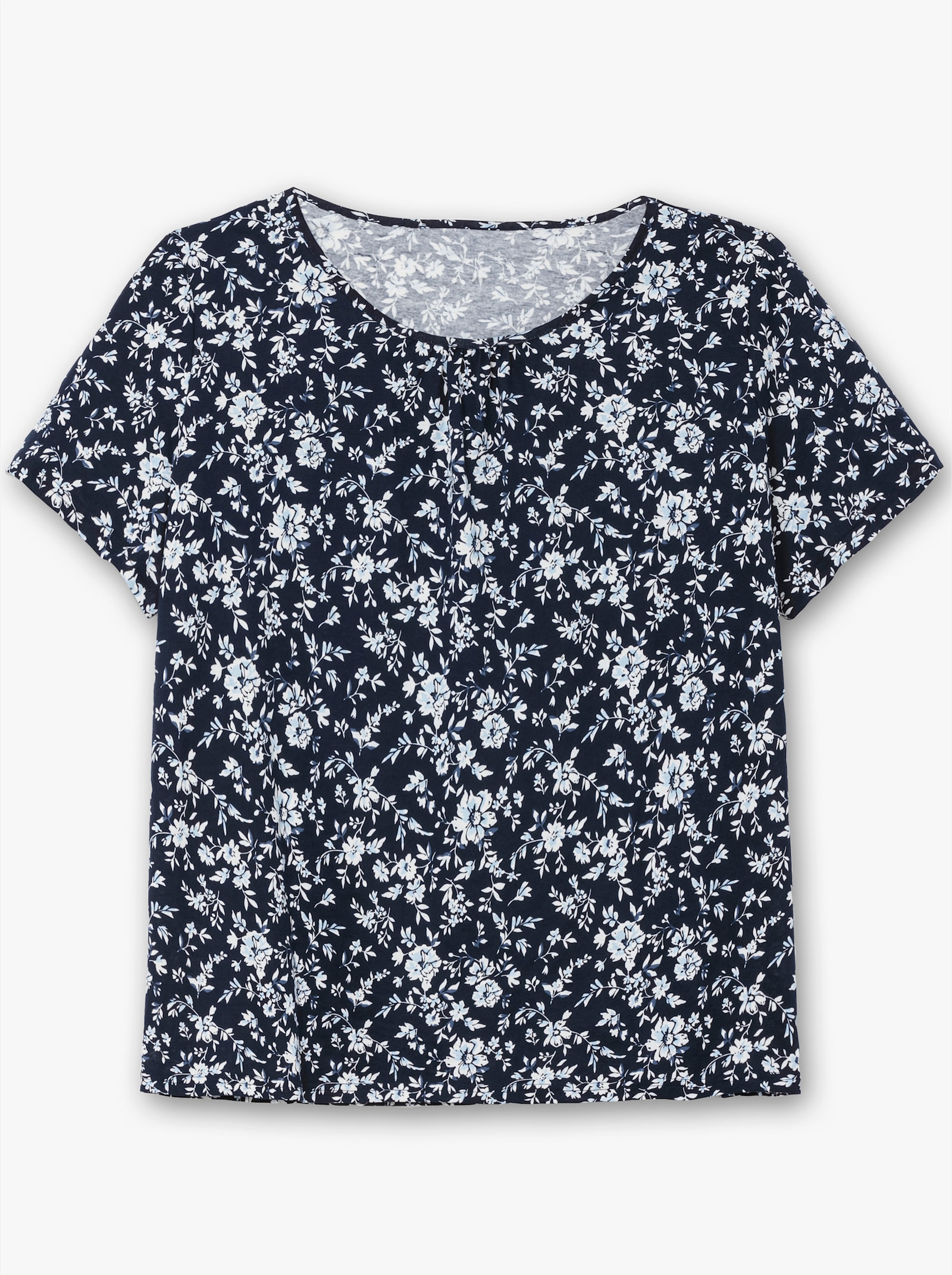 Kurzarmshirt mit floralem Druck - marine-hellblau-bedruckt