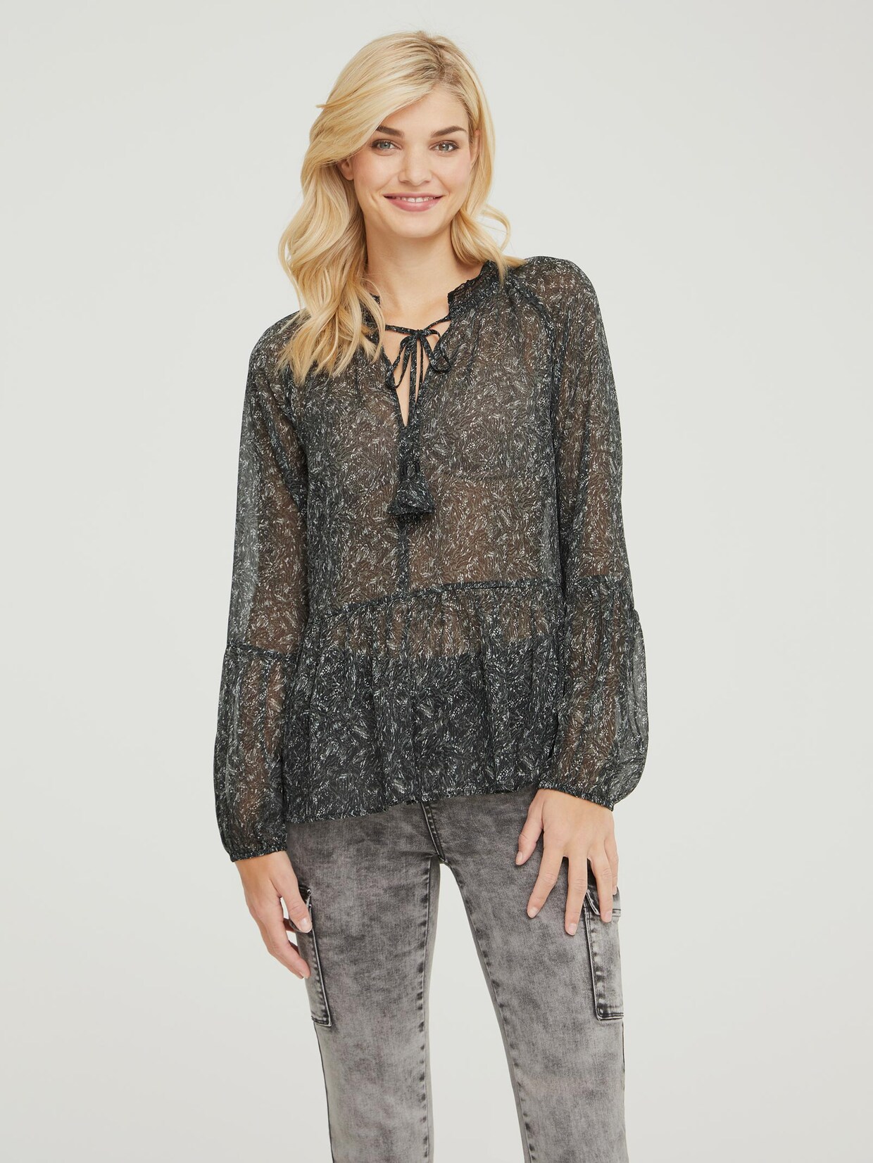 Linea Tesini Druckbluse - petrol