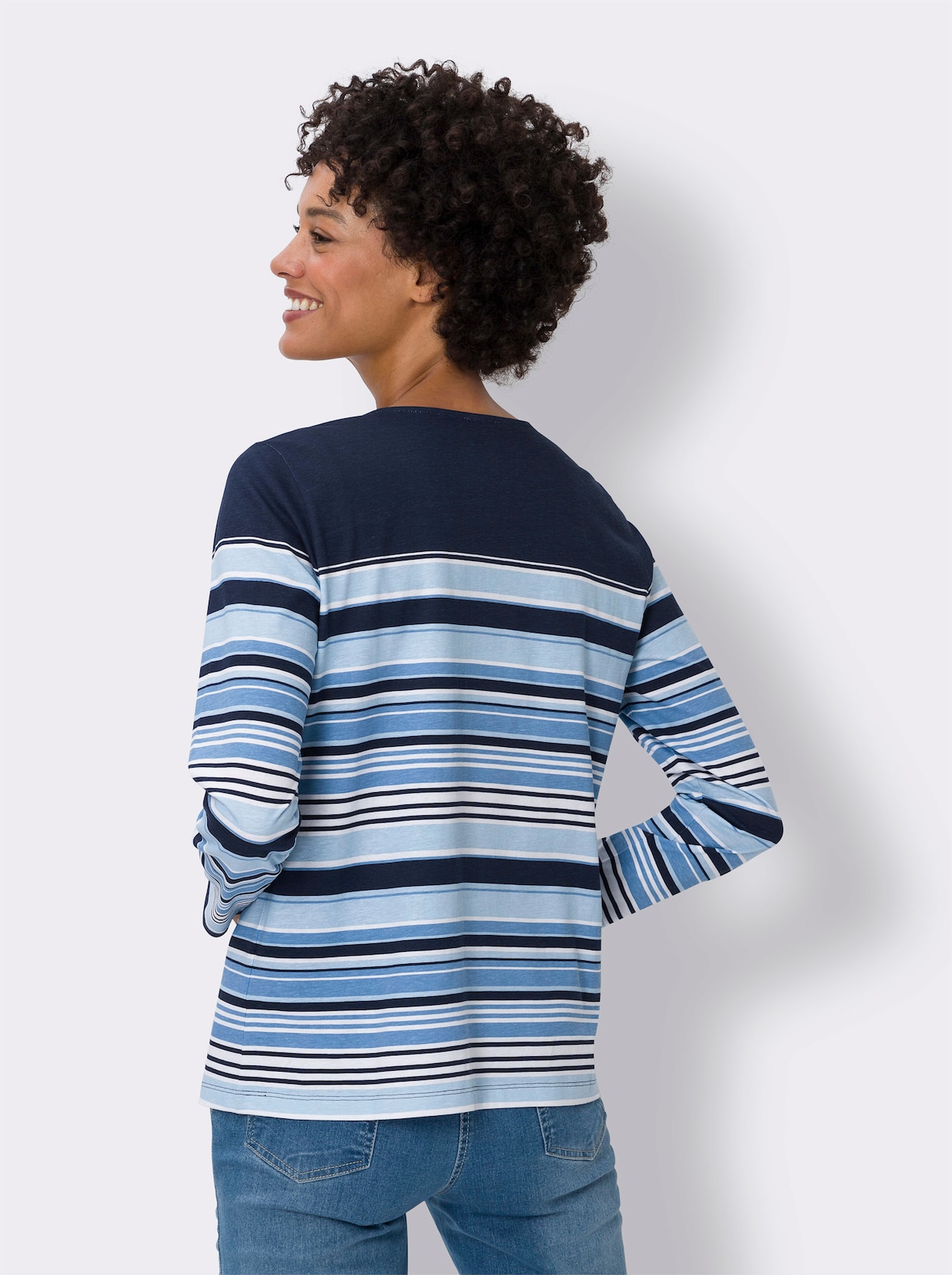 Longsleeve - marine/middenblauw gestreept