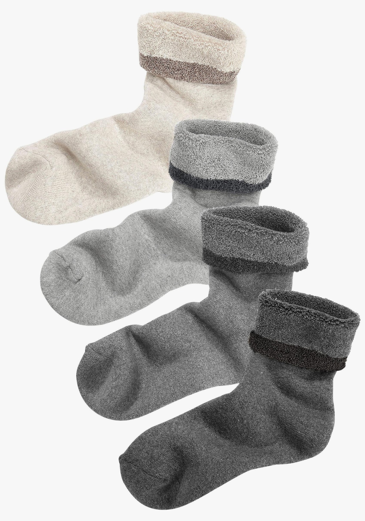 Lavana Kuschelsocken - 1x beige, 1x grau, 1x hellgrau, 1x anthrazit