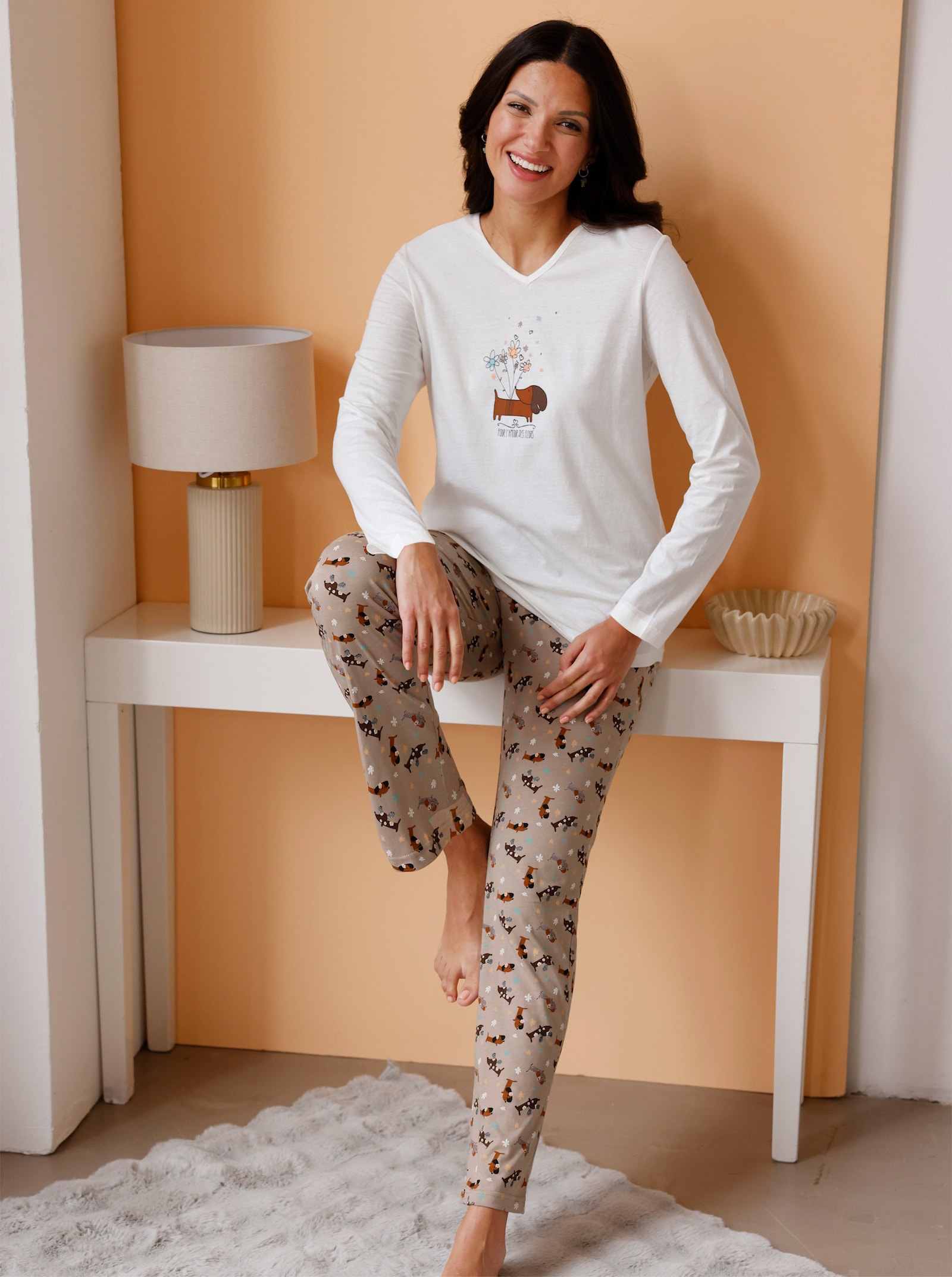 Pyjama met hondenmotieven - ecru/sesam