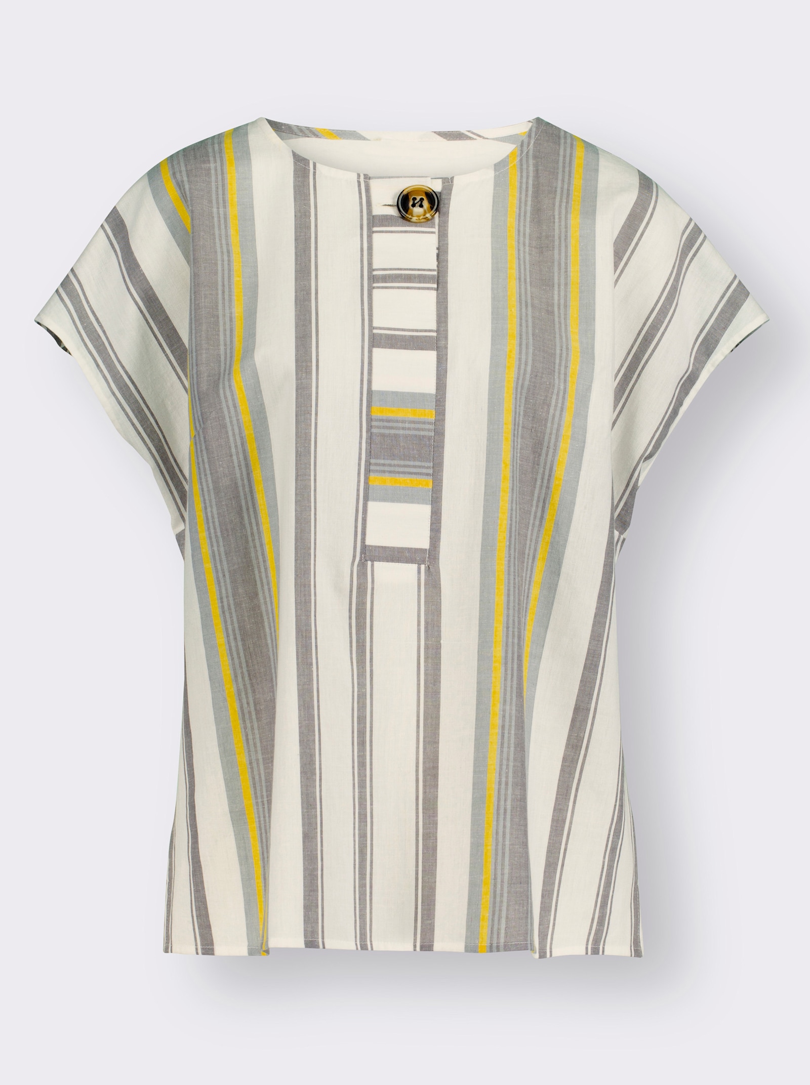 Blouse met korte mouwen en zijsplitten - steengrijs gestreept