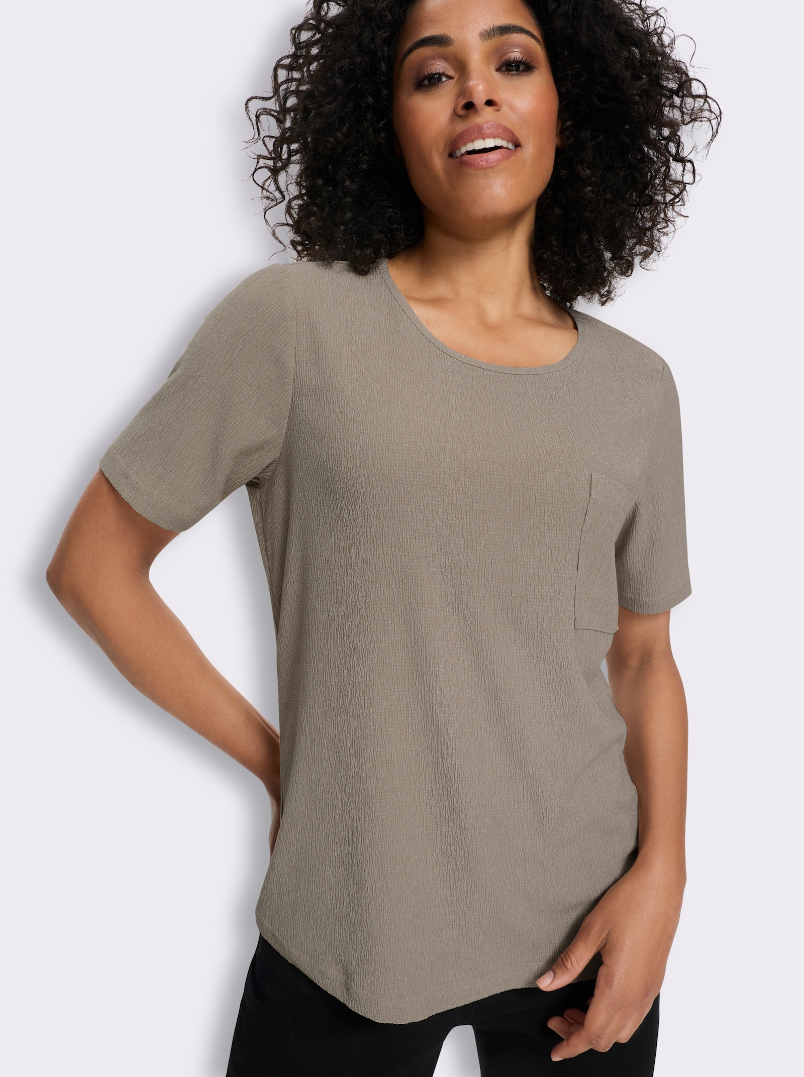 Shirt met korte mouwen en borstzak - sesam